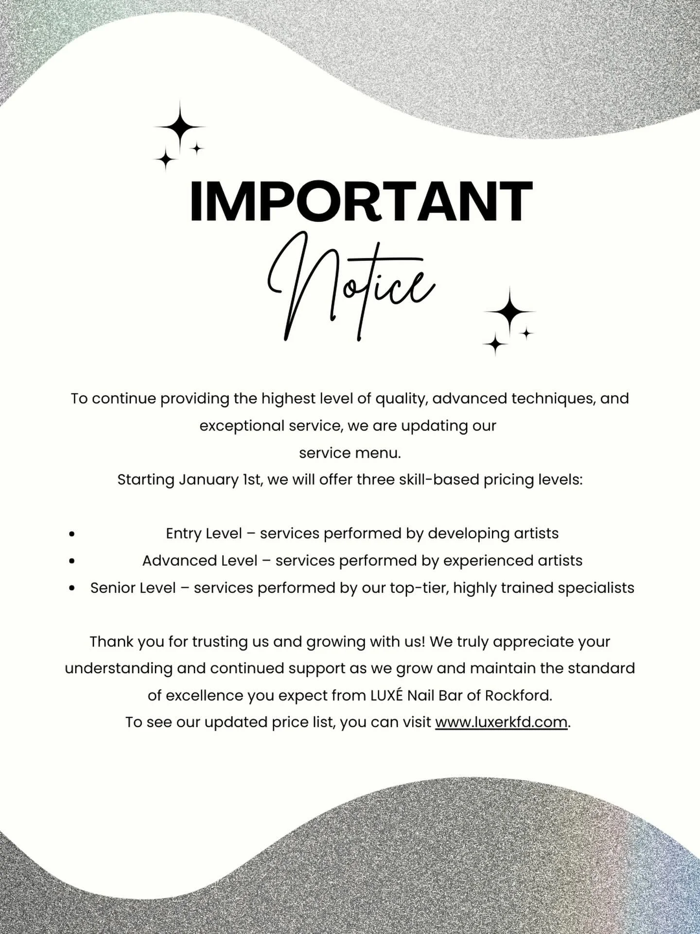 Update! We will have a new pricing scale in 2026 to fit all of your needs. 

Thank you for always supporting LUX&Eacute;! 

www.luxerkfd.com