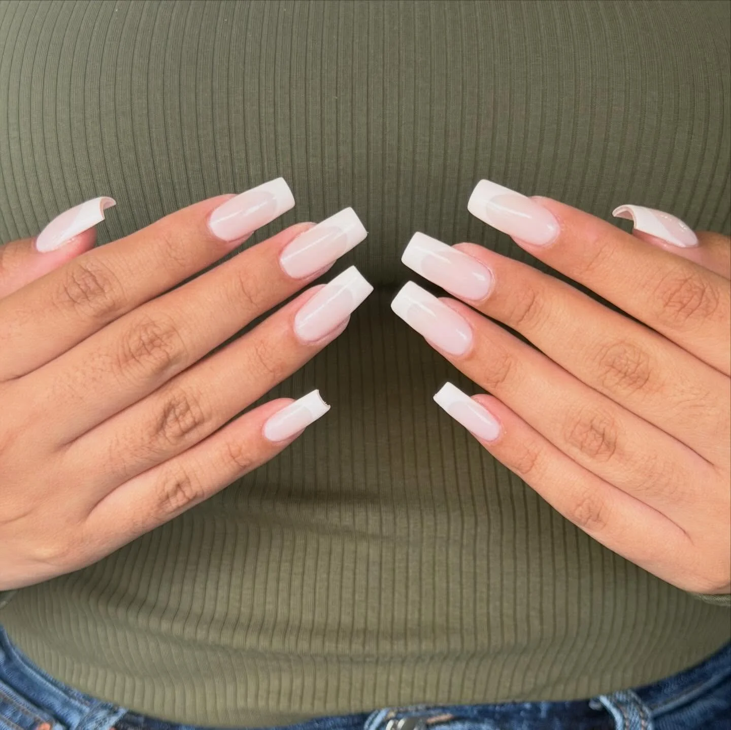 You: Can you do a medium square with soft pink french tips, please? 

Us: Of course. We got you! 😉✨

Gel X with Simple Art

Colors: 
CL Silky Sheets 
OPI Bubble Bunny 
CL Palest Pink