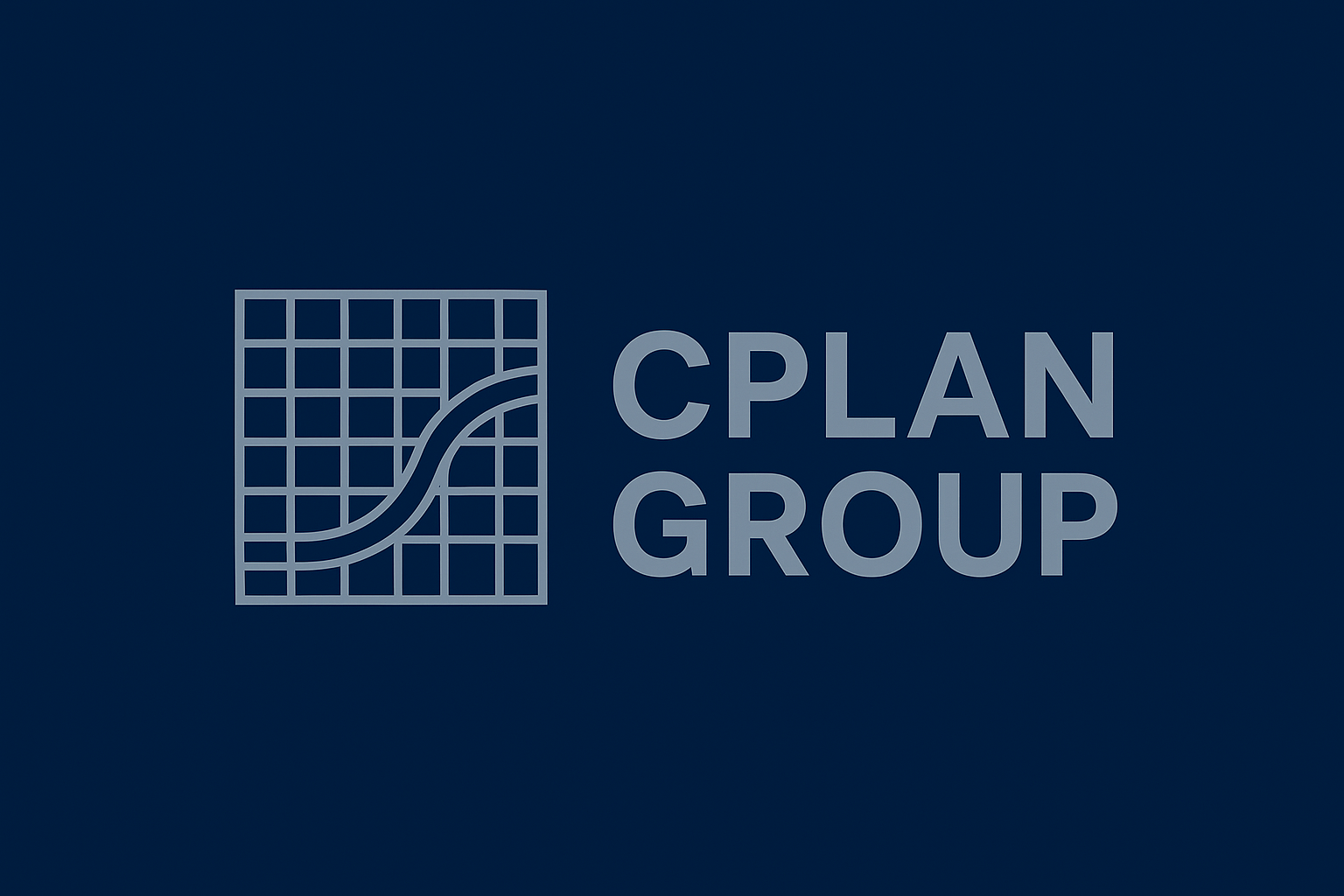 Logo of CPlan Group featuring a grid with a curved line, alongside the company name 'CPlan Group' on a dark blue background.