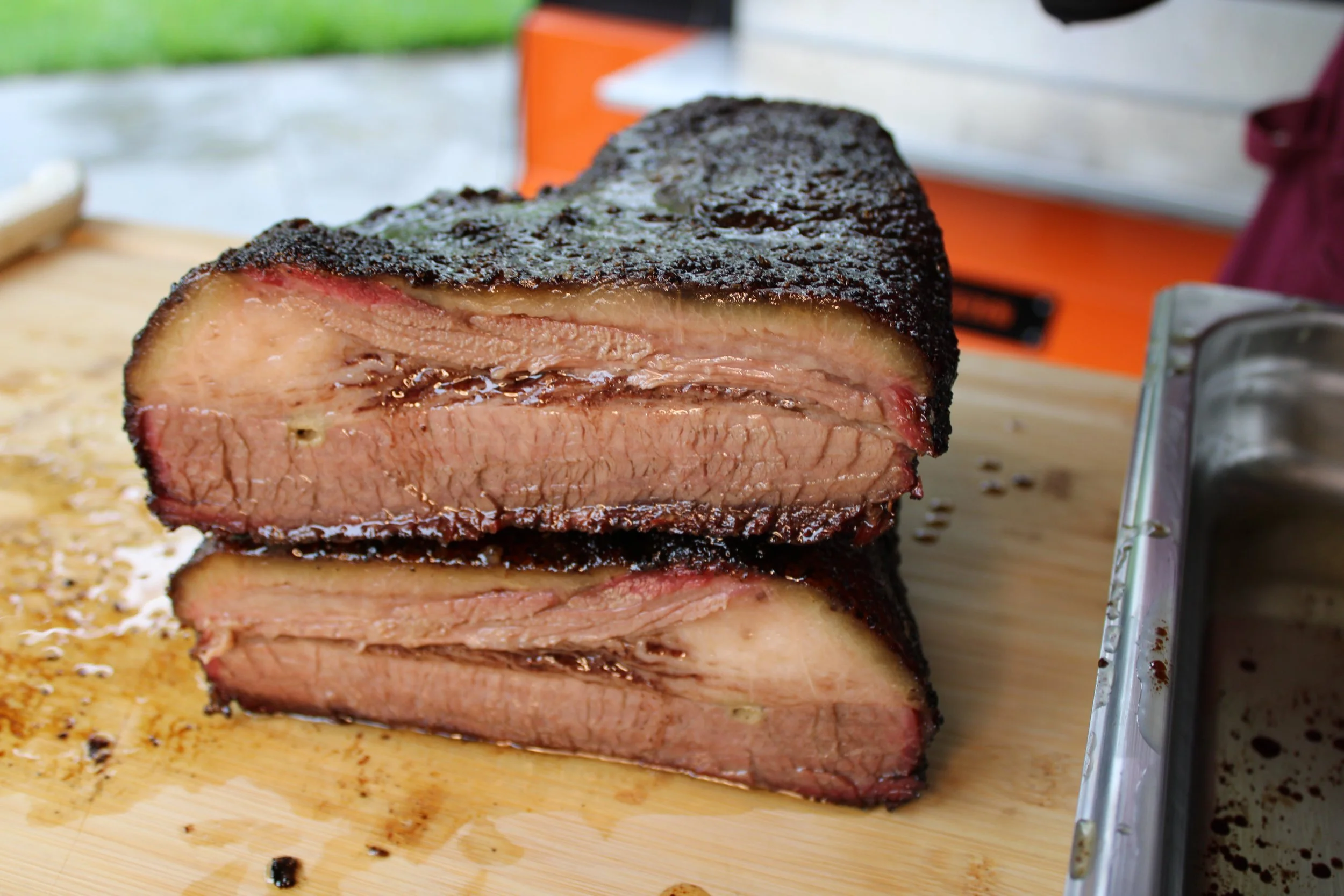 Texas style smoked brisket showcasing my meat menu tab