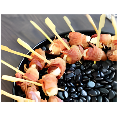 Bacon-wrapped goat cheese stuffed dates - premium wedding hors d'oeuvres serving Northern Ohio.