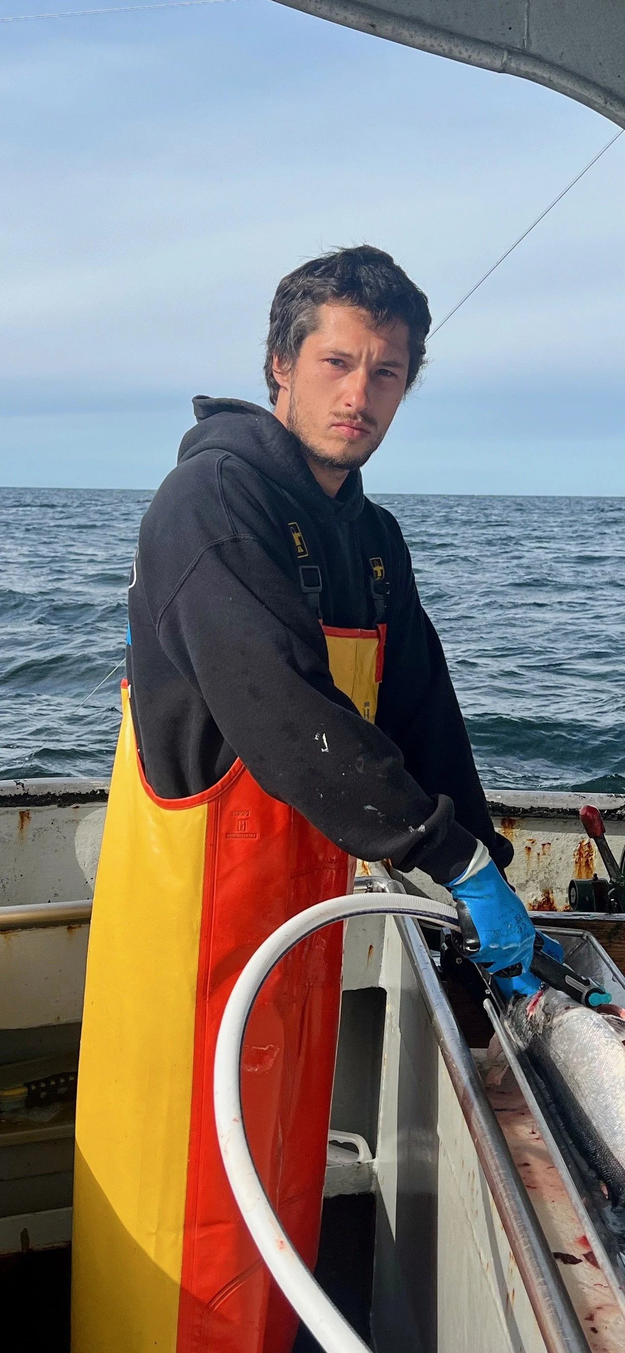 Each fish is cleaned by hand immediately after it is brought on board the Mustang.