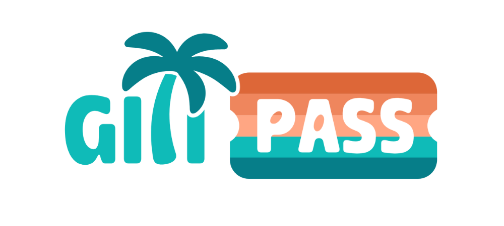 Logo with a stylized palm tree and a striped pass with the words 'GiliPASS' in bold letters.