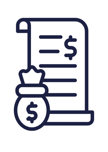 Outline of a receipt with a money bag and dollar sign in front.