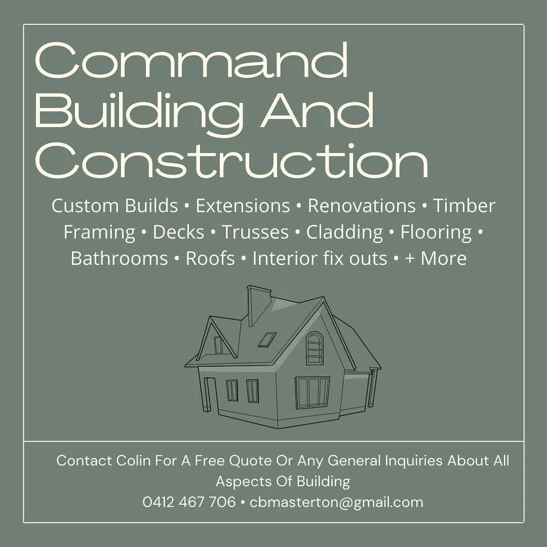 Looking at starting your next renovation or new build? 
Give Colin from command building and construction a call or DM us.