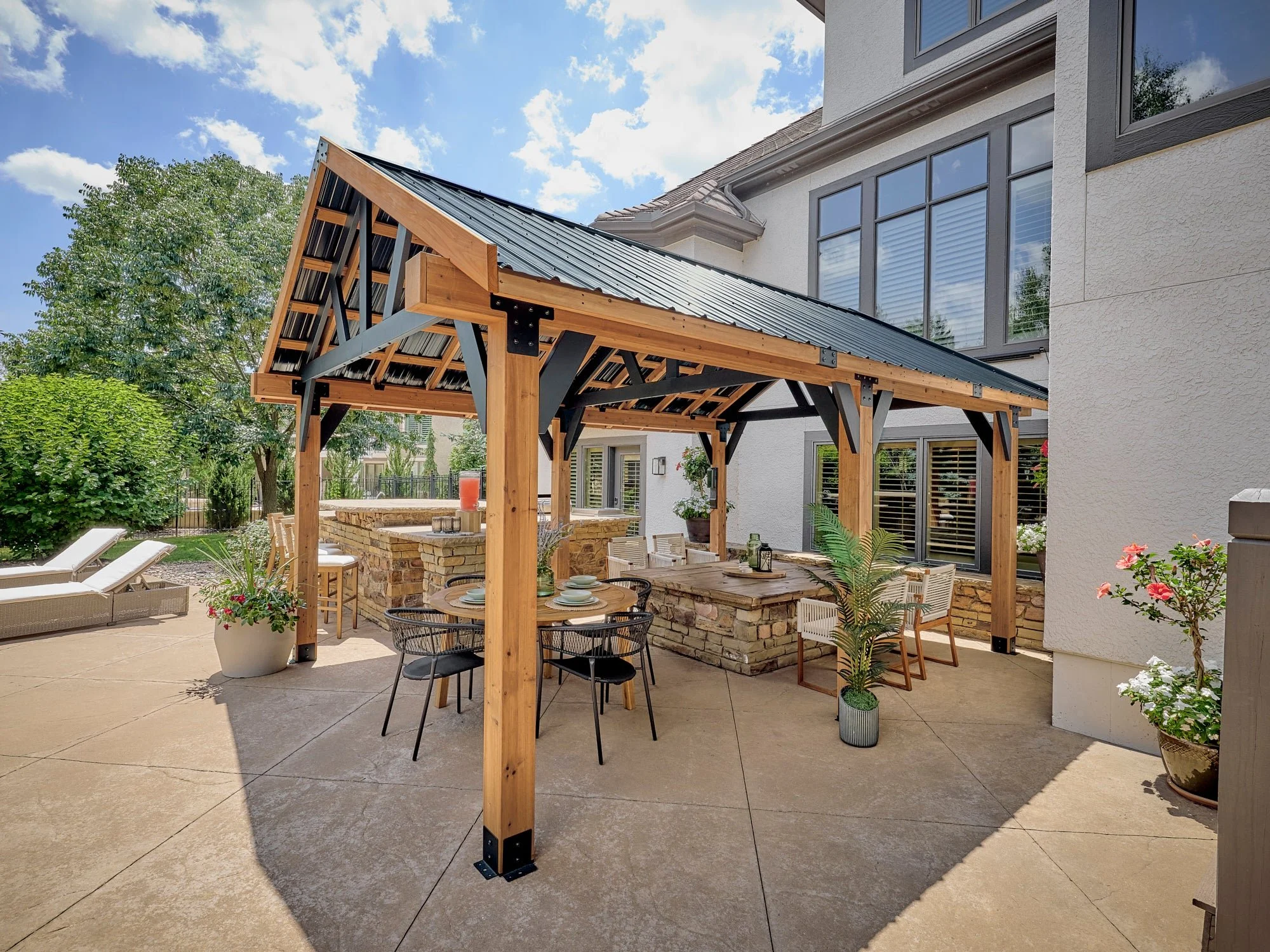 Lodge 19x14 Cedar and Steel Gazebo with Steel Roof