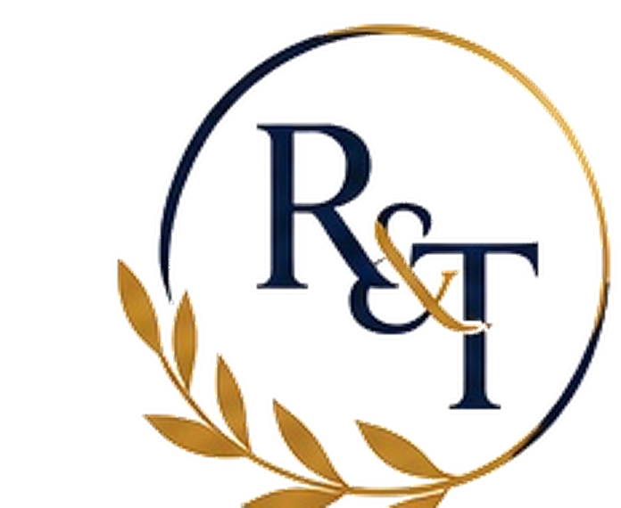 Logo with the letters R and T inside a circle, with a gold laurel branch below.