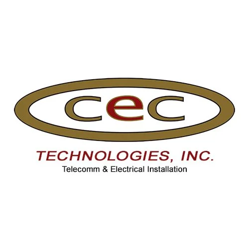 Logo for CEC Technologies Inc., a telecommunications and electrical installation company, with the company name in large letters and a brown oval surrounding the initials 'cec'