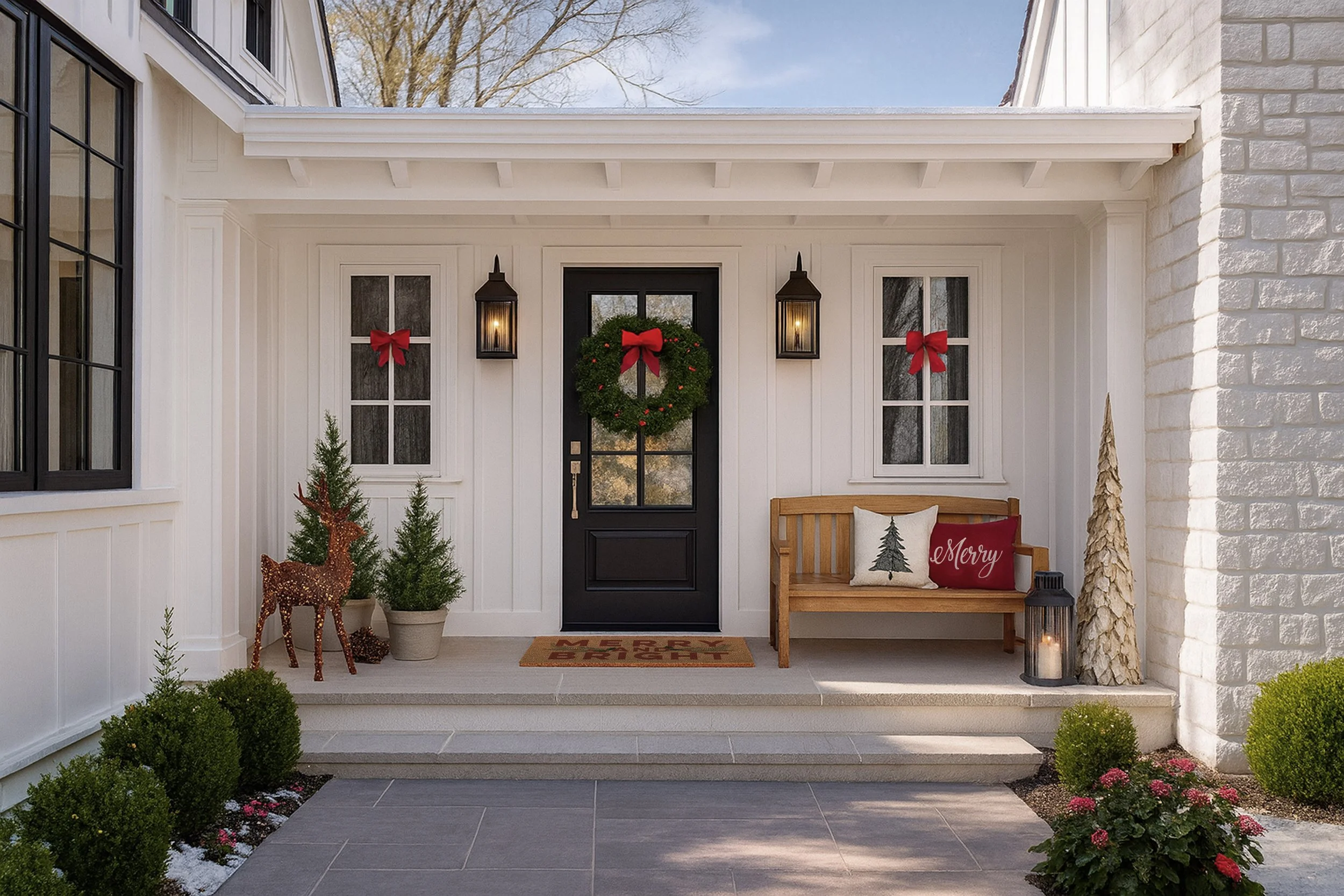 Holiday styled front porch