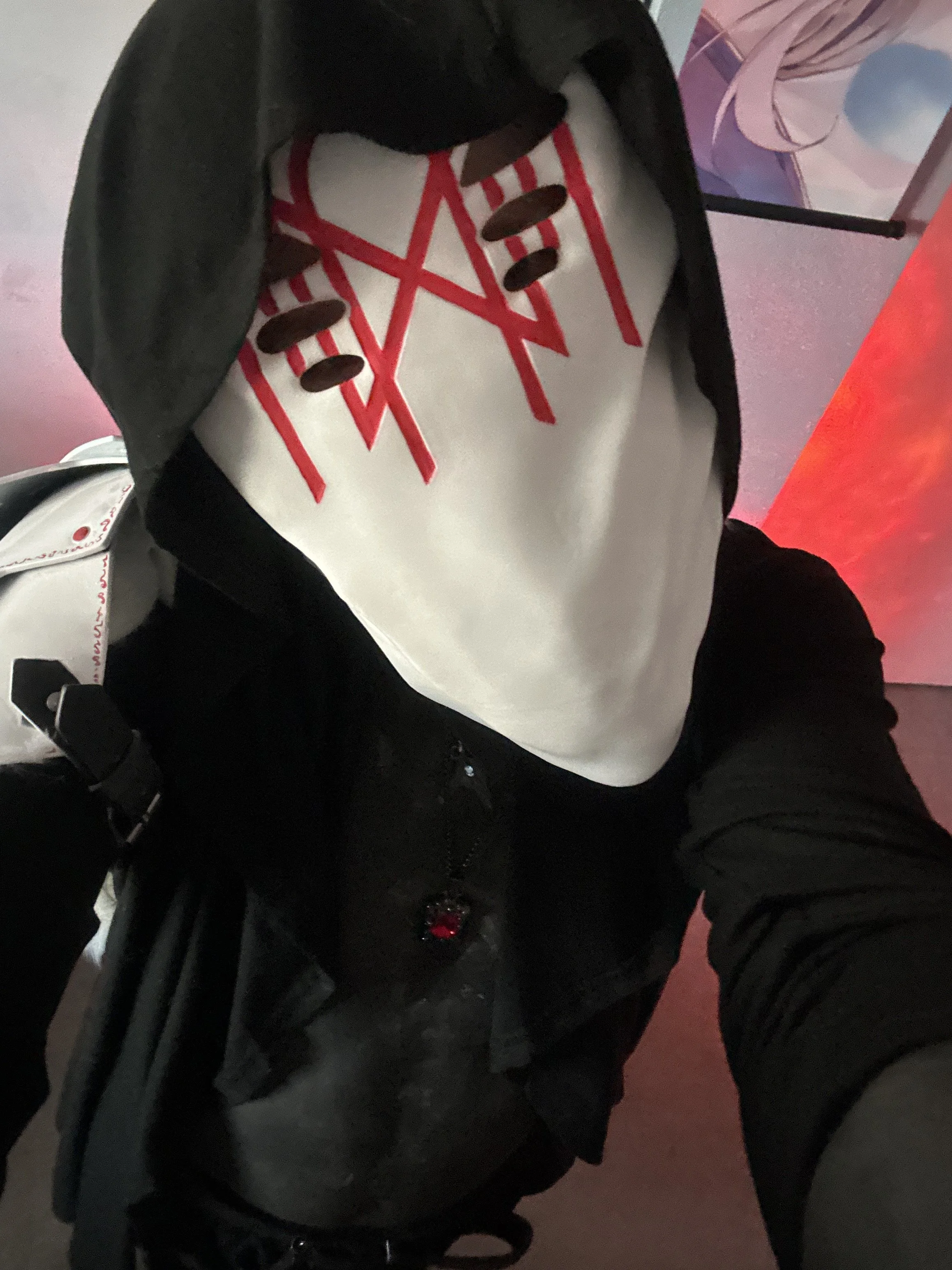 Sleep Token Vessel mask as part of a Halloween costume