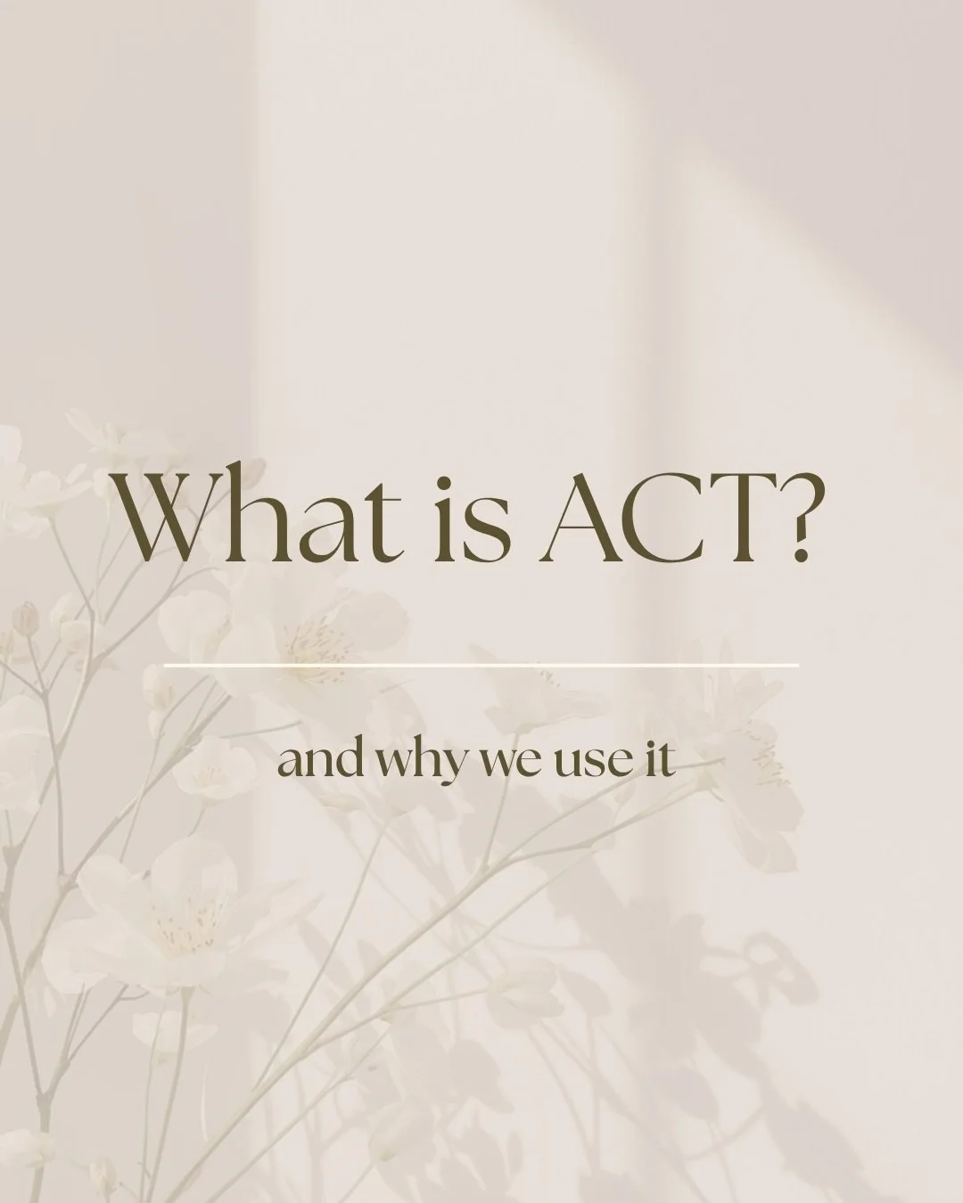 An overview of Acceptance and Commitment Therapy 

Different from traditional CBT by taking the approach of building flexibility in our thinking and changing the relationship with our thoughts as opposed to reframing. 

ACT is widely used for 
&bull;