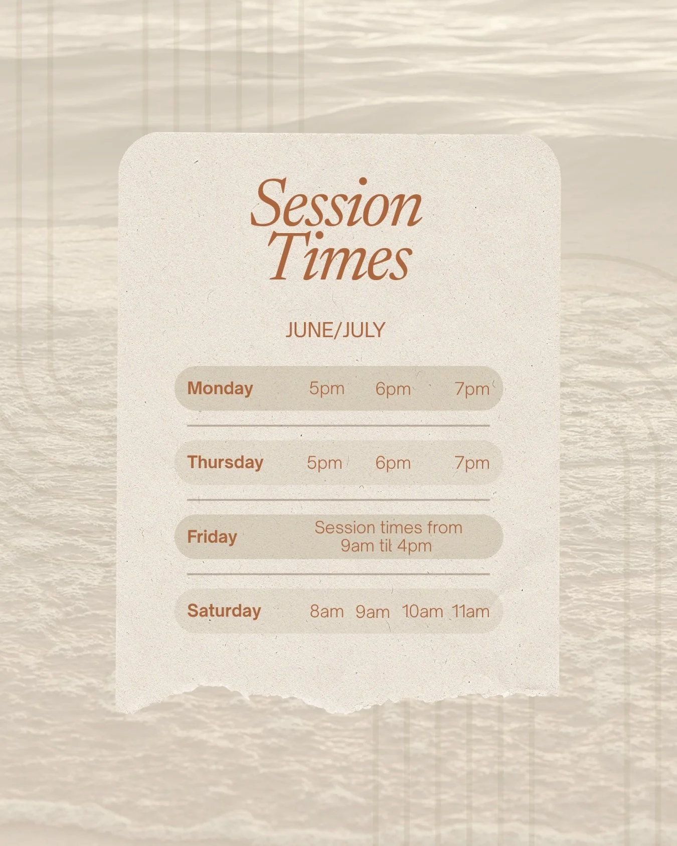 Updated availability for June/July 🌻

Don&rsquo;t see a session time that suits? 

Enquire via the website link to see if we can accommodate preferred session times 🫶🏽