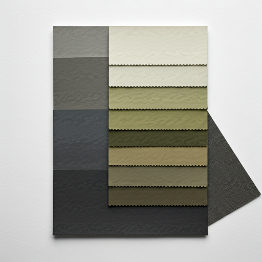 Sei pannelli di tessuto di vari colori e texture posizionati su un fondo bianco.