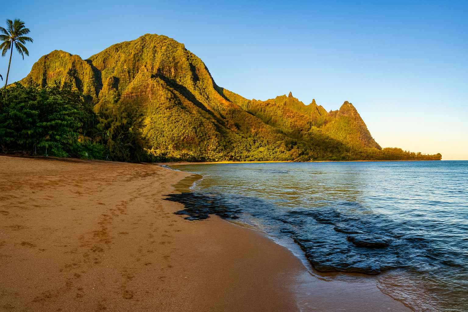 Tunnels Beach looking towards the mountains.
