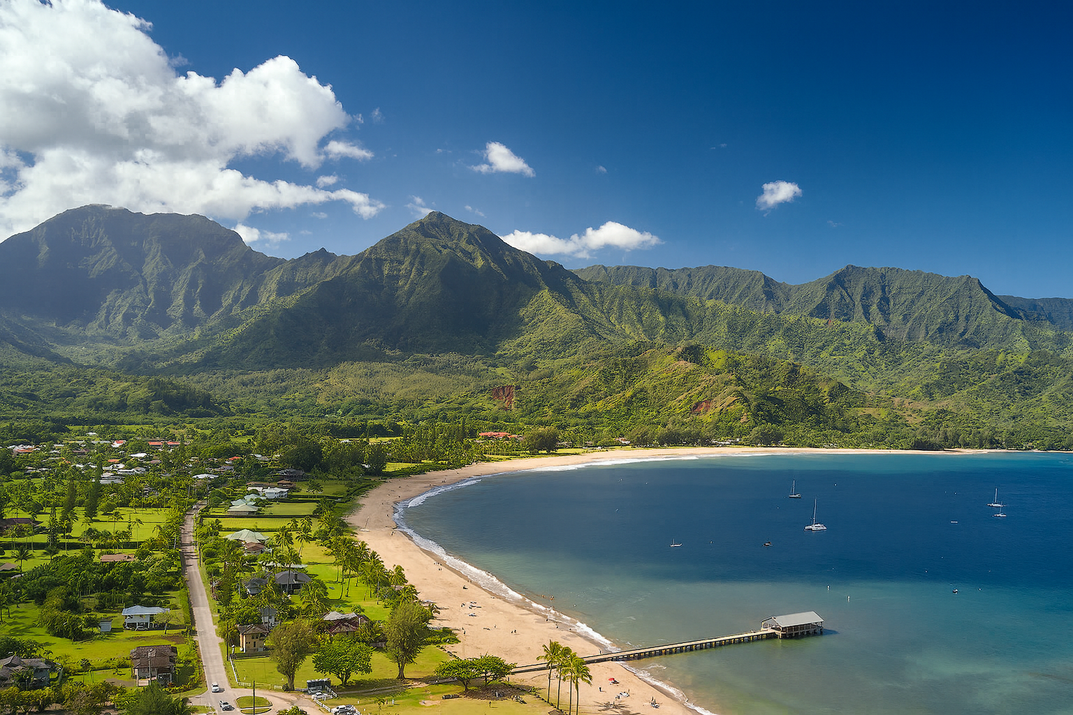 Hanalei Bay looking to the Bali Hai mountains and crystal clear ocean
