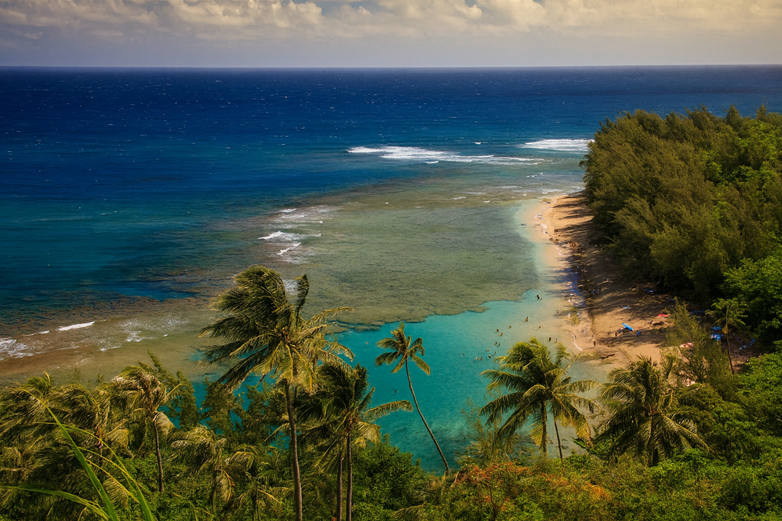 View of Ke'e Beach from the Kalalau Trail.
