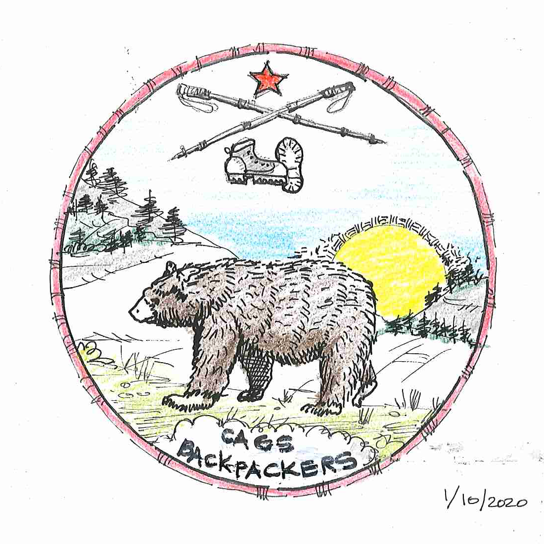 Hand-drawn design for the CAGS Backpackers Logo, designed by Ted Oyama.