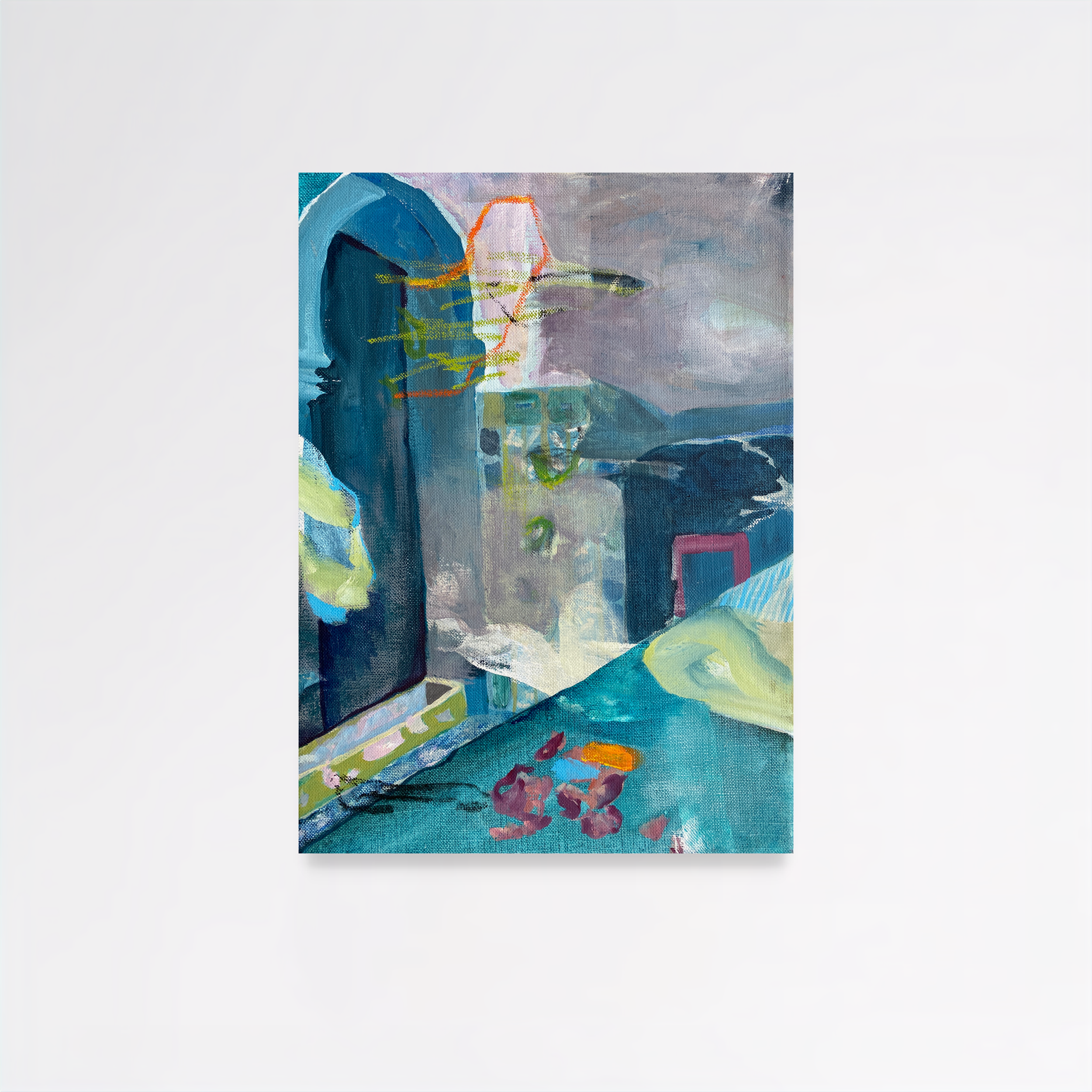 Imaginary Room I, 2025, Acrylic on raw linen  — 29x40x2 cm