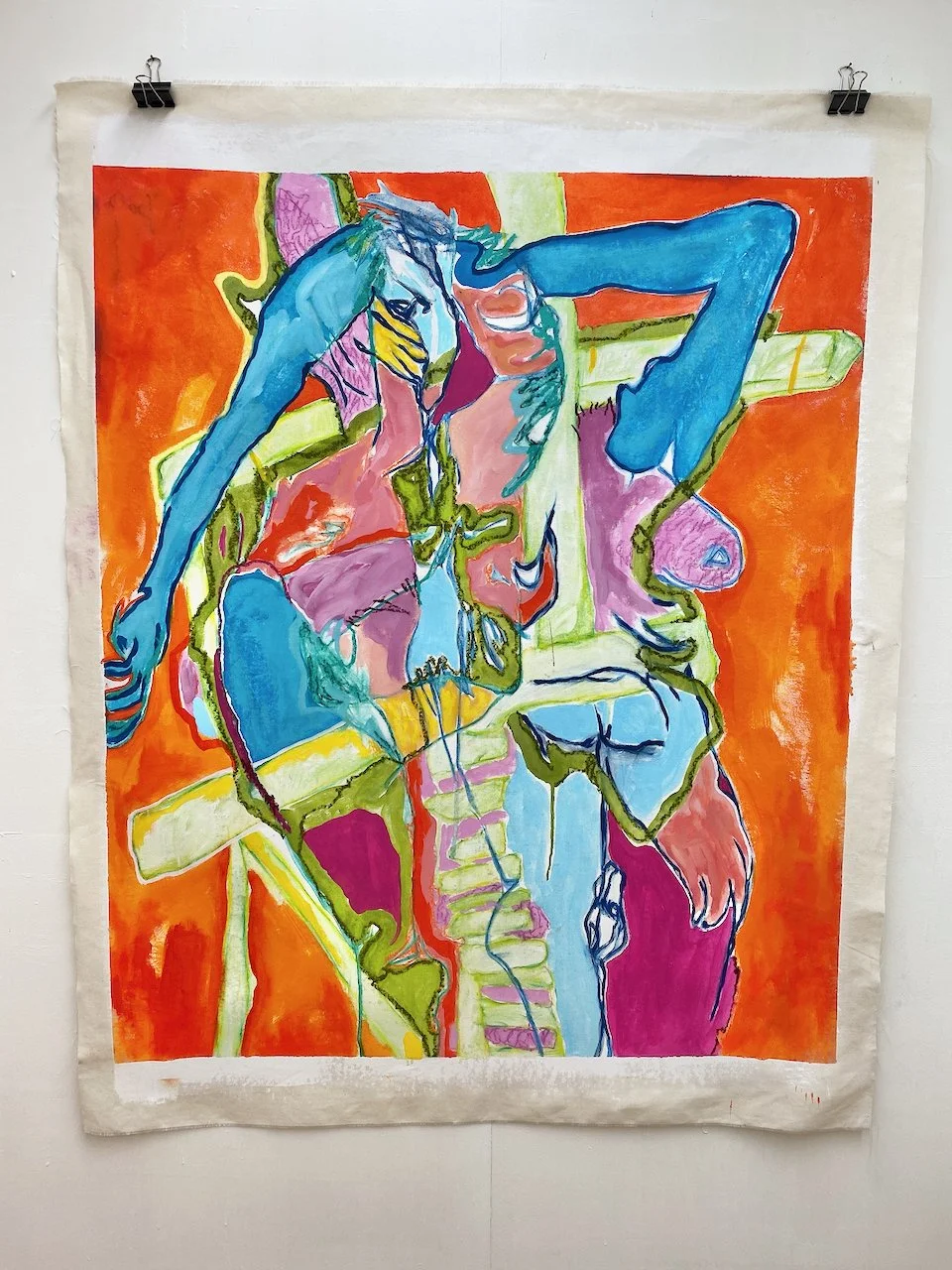 Reconnecting 7, 2026, acrylic, oil pastel, inktense on unprimed cotton canvas - 150 x 120cm (incl. unpainted edge)