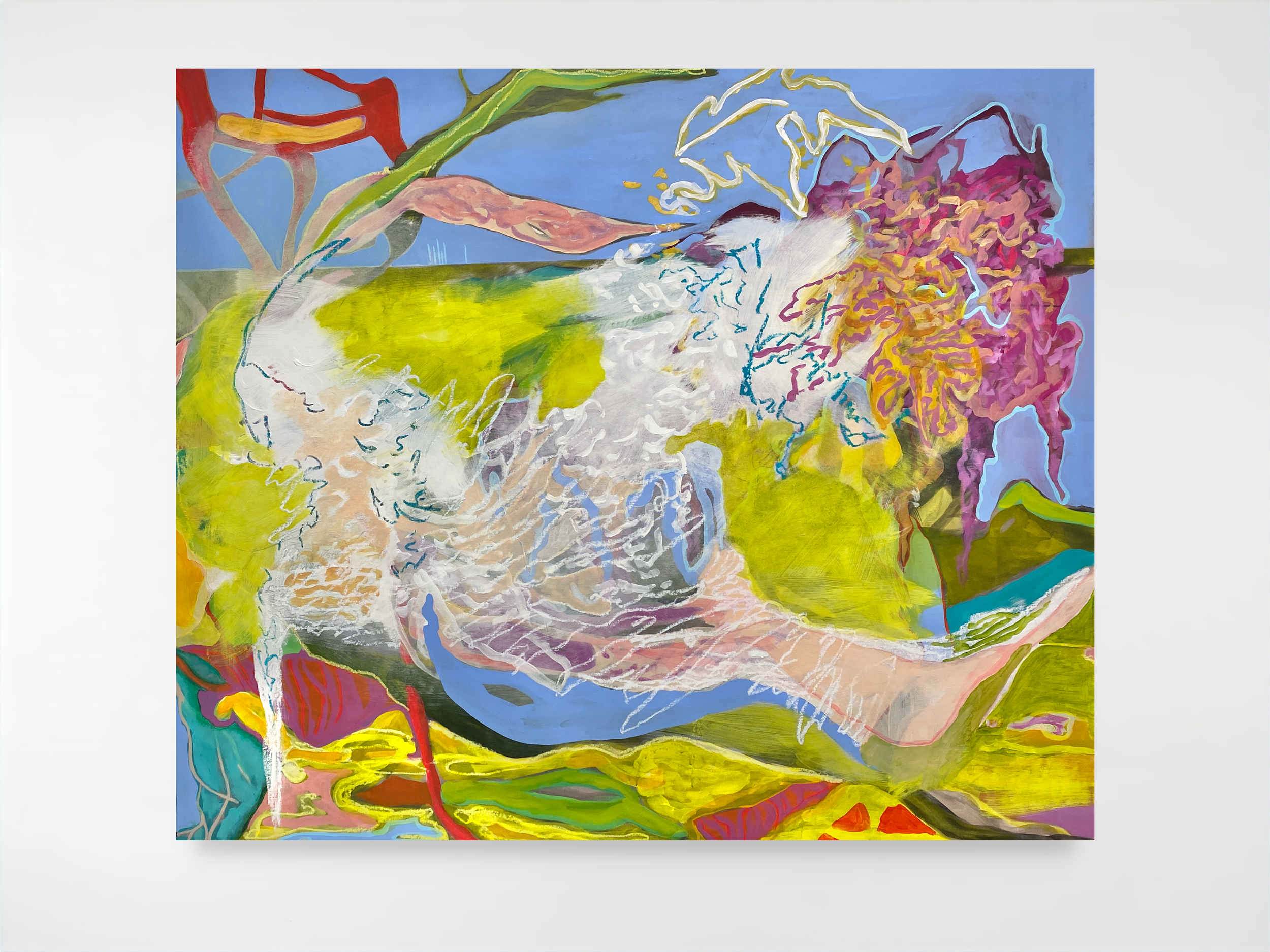 Reconnecting 18, 2026, acrylic, oil pastel, inktense on Canvas - 120 x 140 cm (47.24 x 55.12 in)