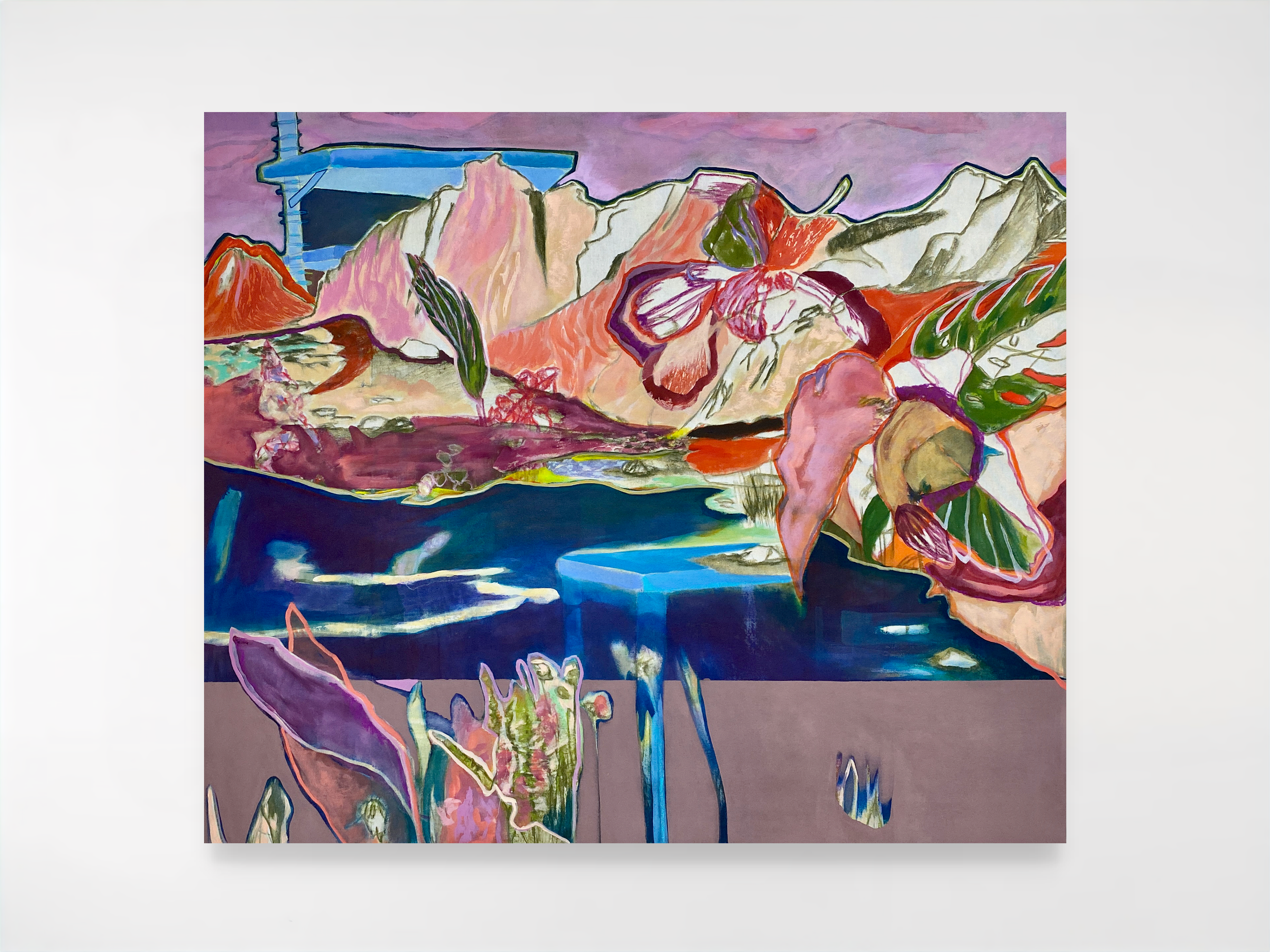 Reconnecting 1, 2026, Acrylic, inktense on unprimed cotton canvas - 107.5 x 127.7 cm (42.32 x 50.28 in)