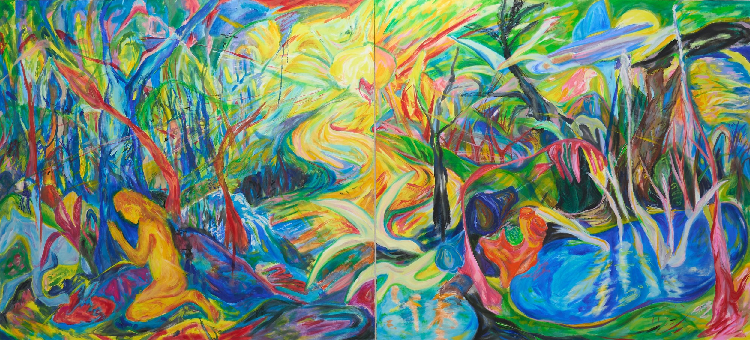The Strange Forest  (Der seltsame Wald)
oil on canvas, 340 × 155 cm, 2025