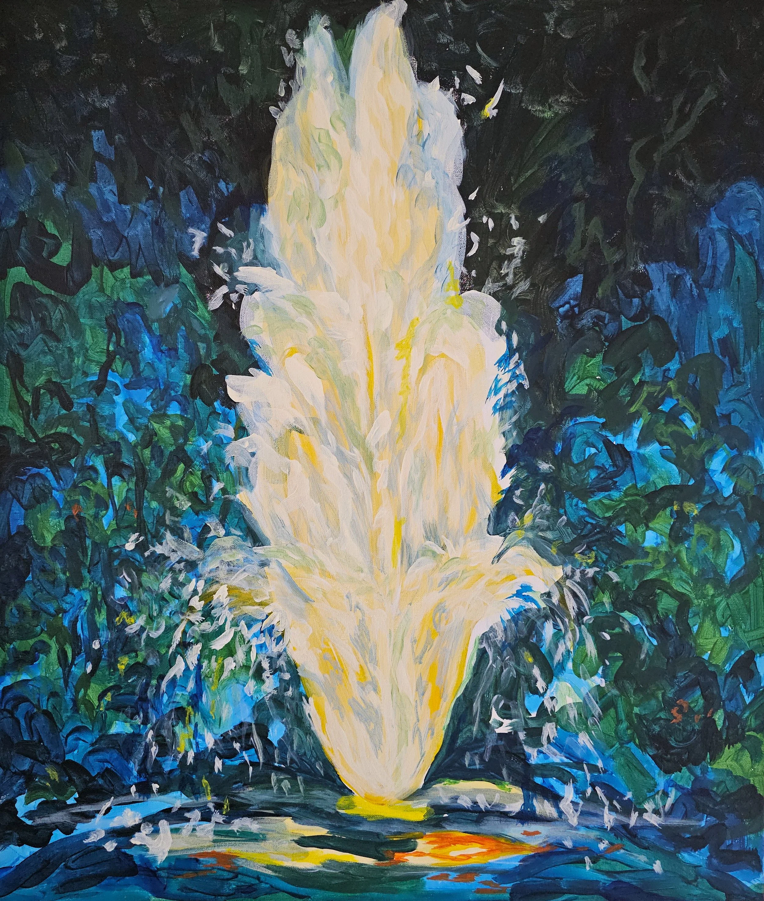 Fountain at Night, acrylic on canvas, 60×70cm, 2023