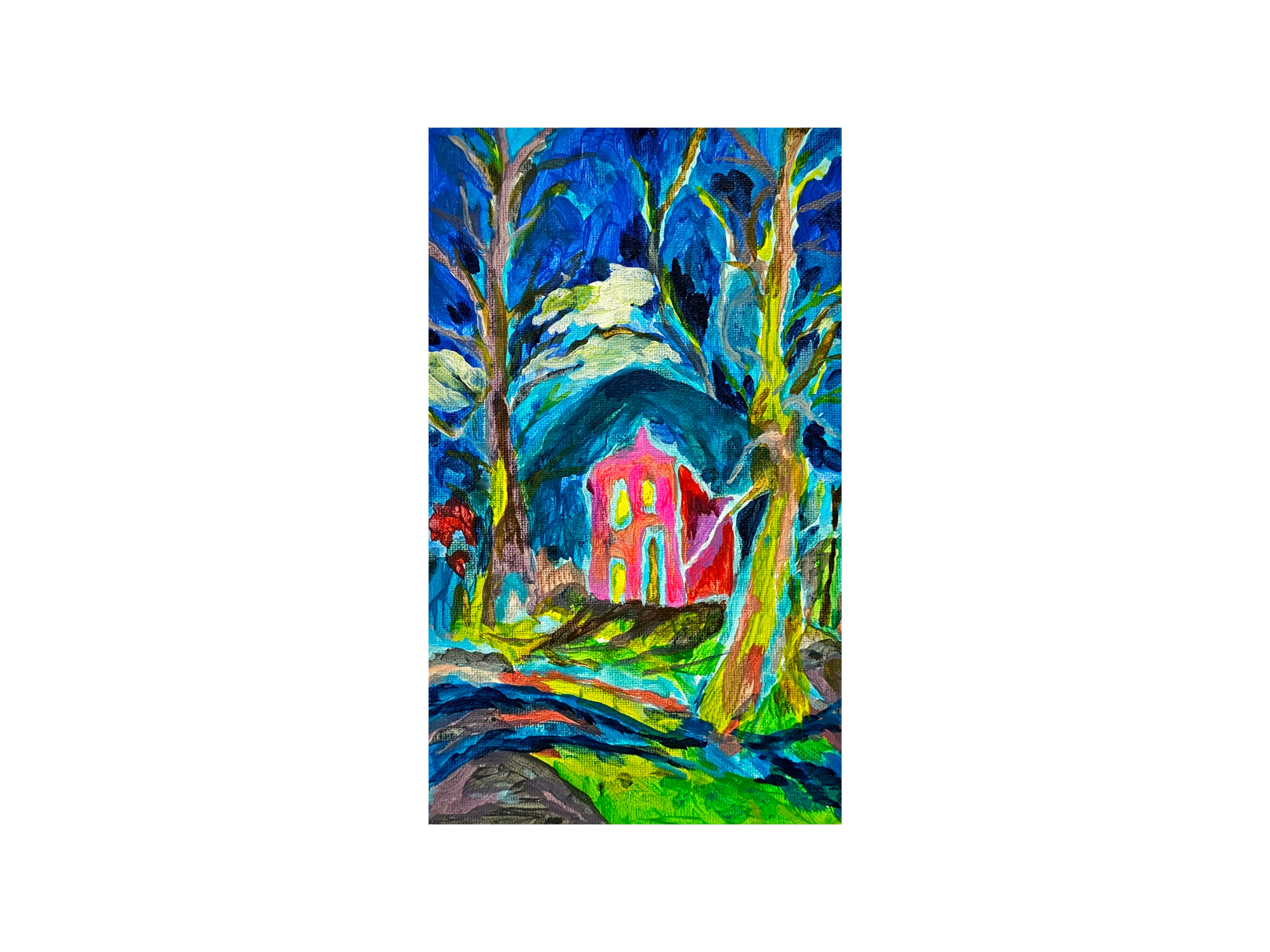 A House in the Forest,
acrylic on painting cardboard, 15×25 cm, 2024
