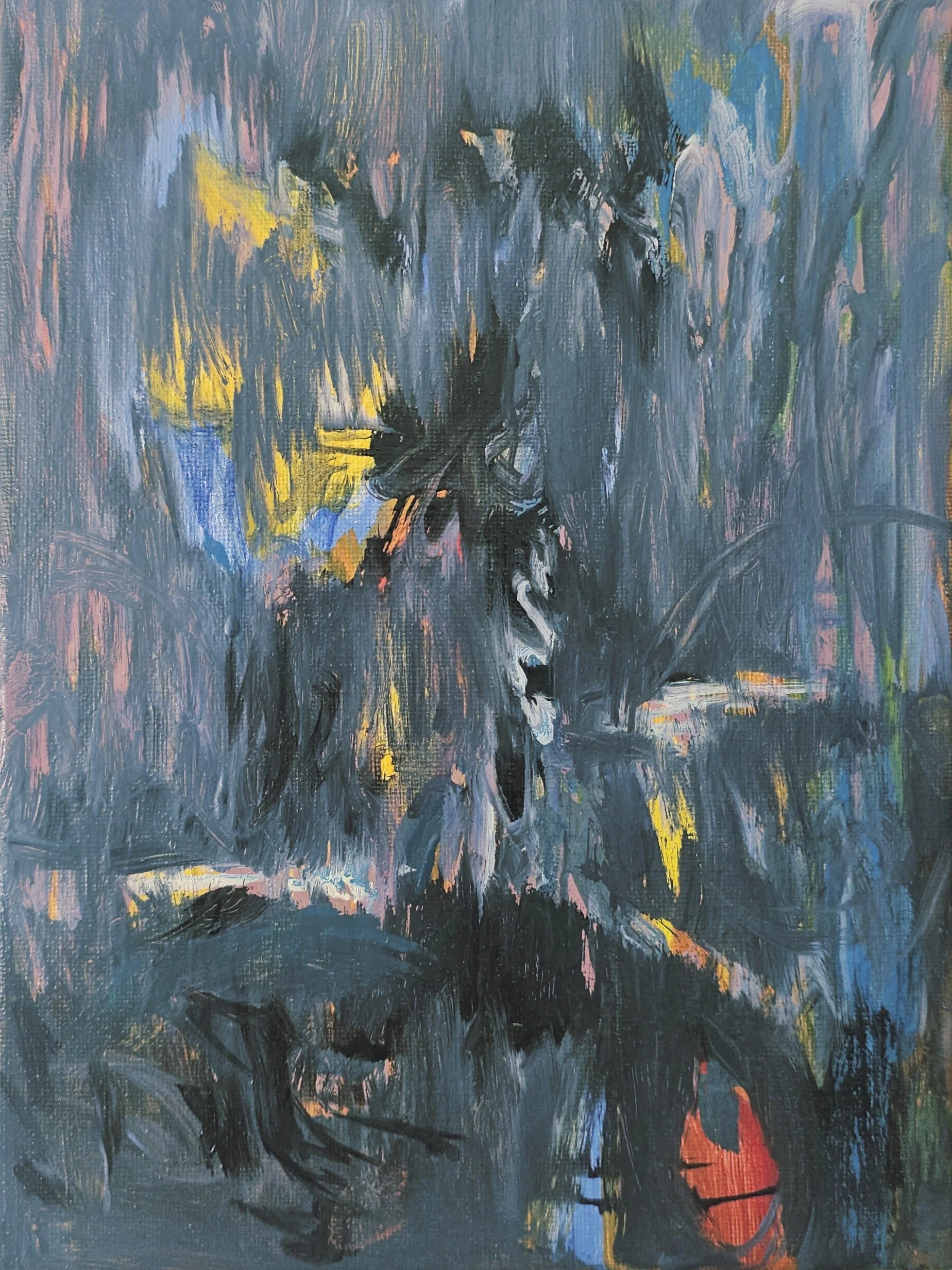 A faint boundary in the darkness 
(Zarte Grenze in der Dunkelheit,)
oil on canvas, 17.5×25 cm, 2025