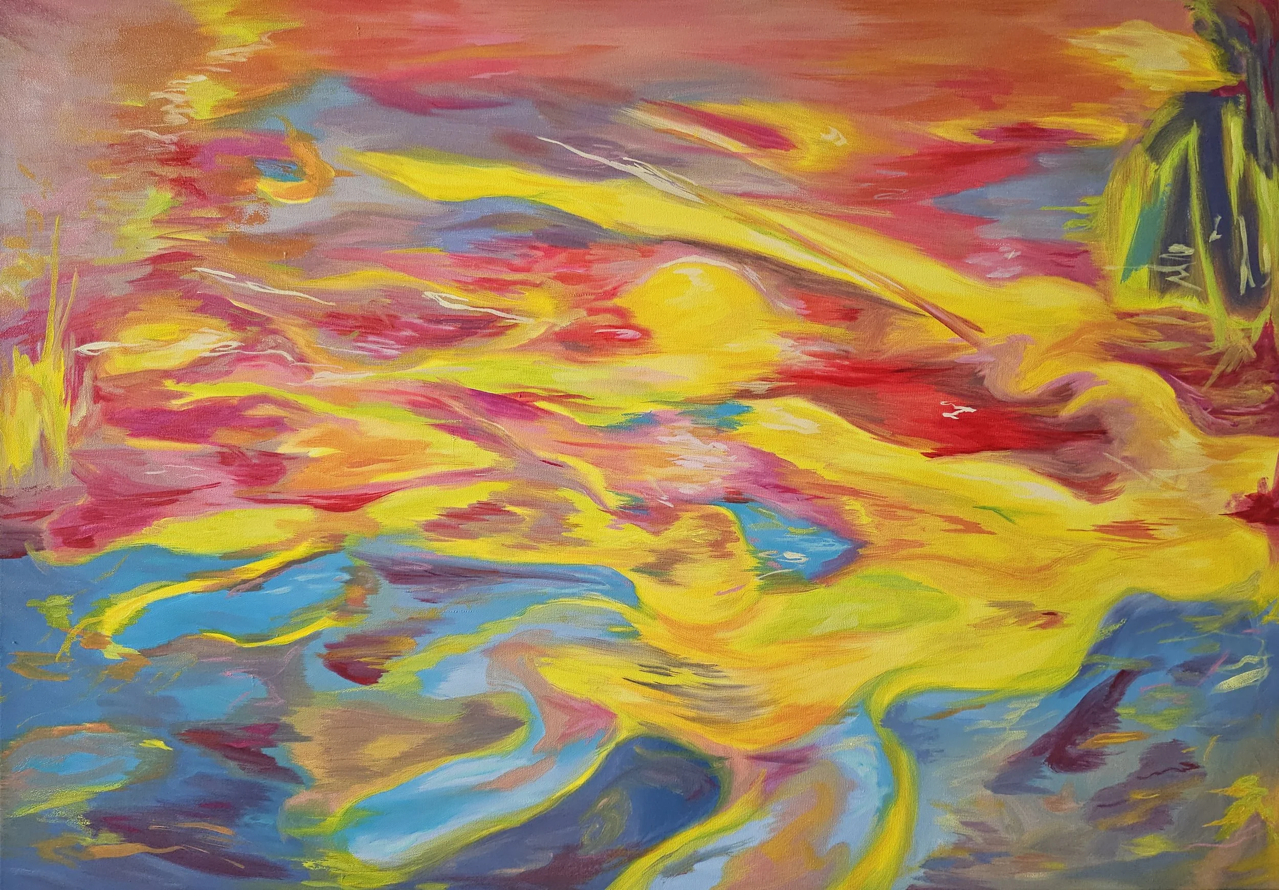 Blending Forms: Moments of Light over the Sea, oil on canvas, 100×70cm, 2024