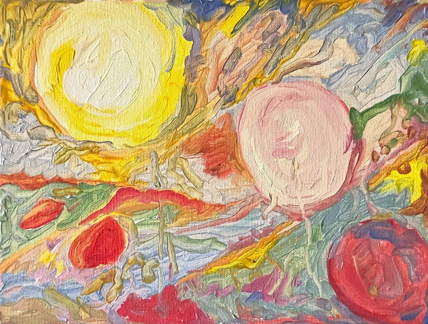 Three Floating Lights,
oil on canvas, 24×18 cm, 2025