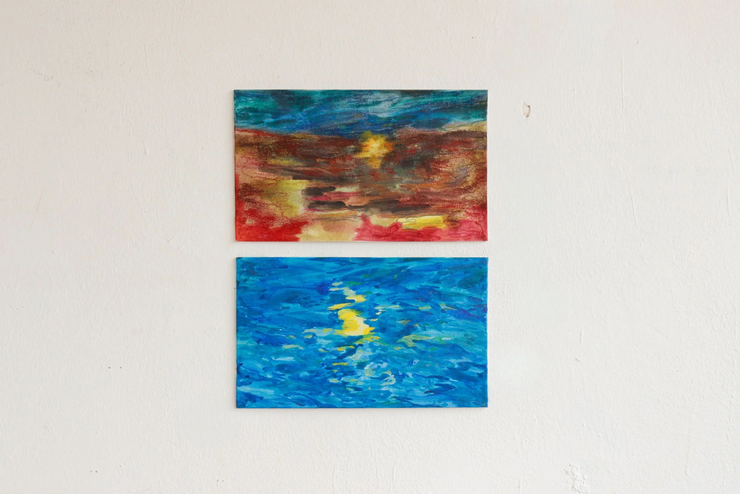 Sunset on the River - Sunset Series, acrylic on canvas board, 15 × 25 cm, 2024