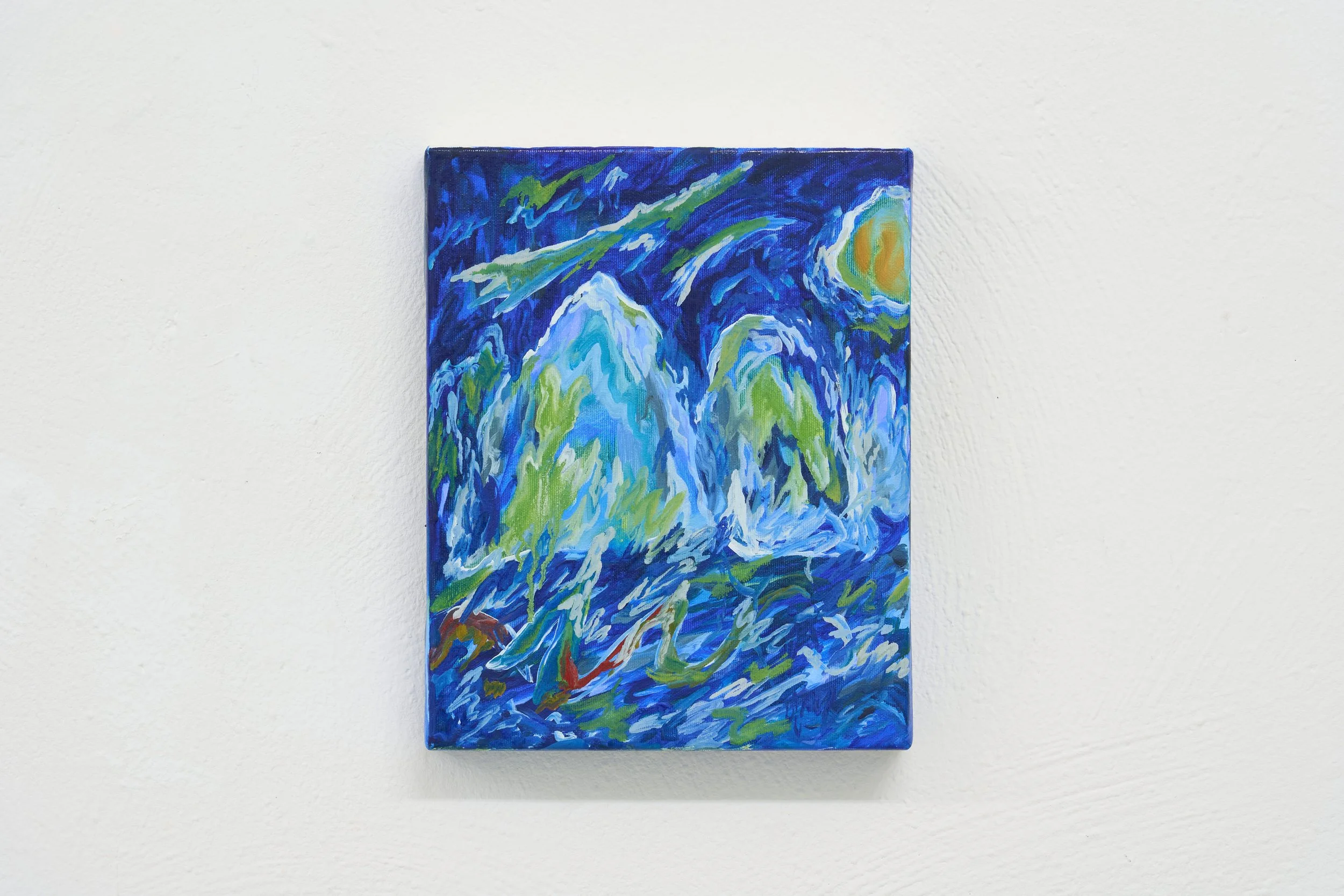 Two Mountains and the Boundary
(Zwei Berge und die Grenze)
oil on canvas, 18 × 24 cm, 2025