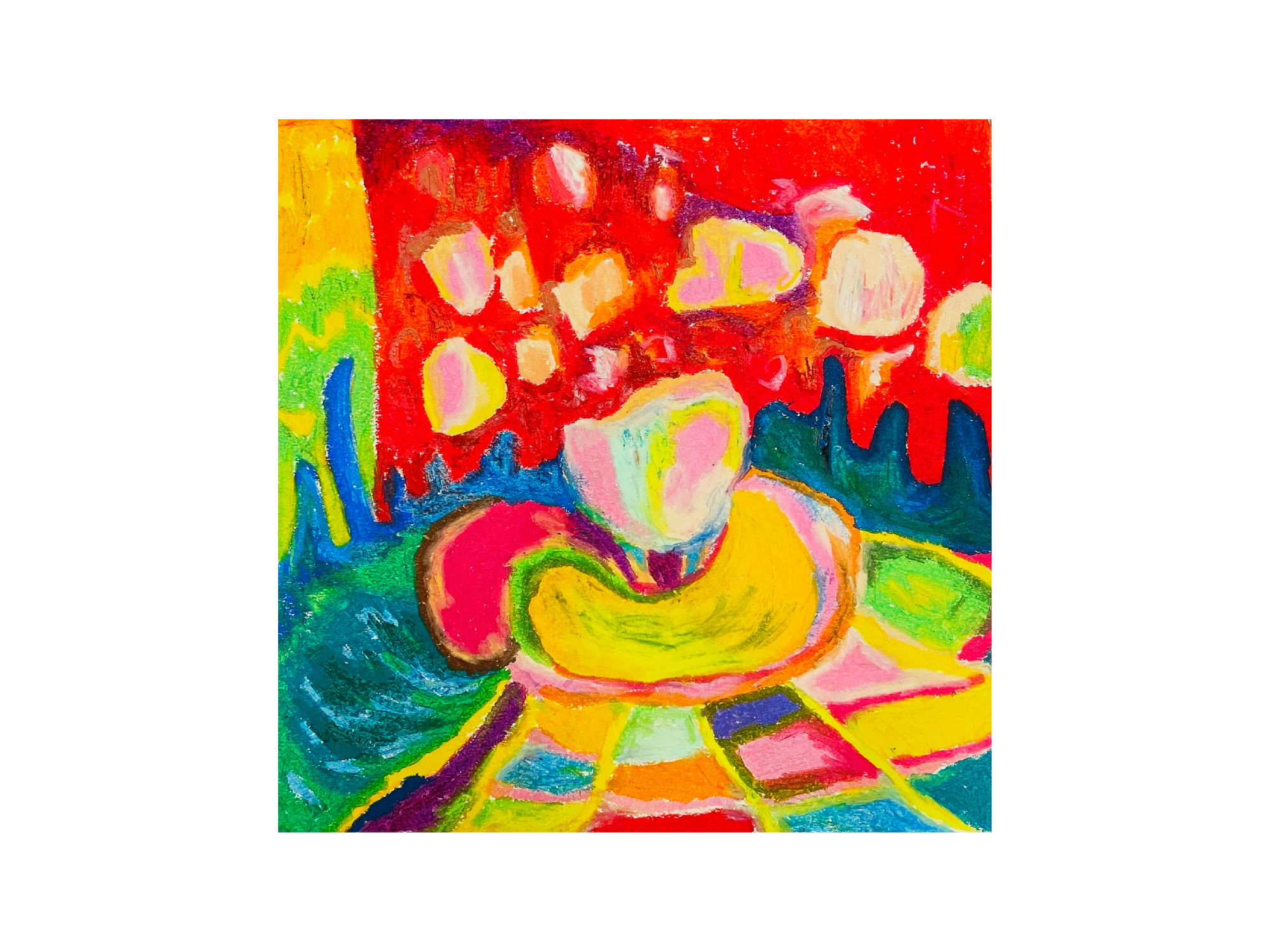 Light in Front of the Fountain, oil pastel on paper, 30×30cm, 2022