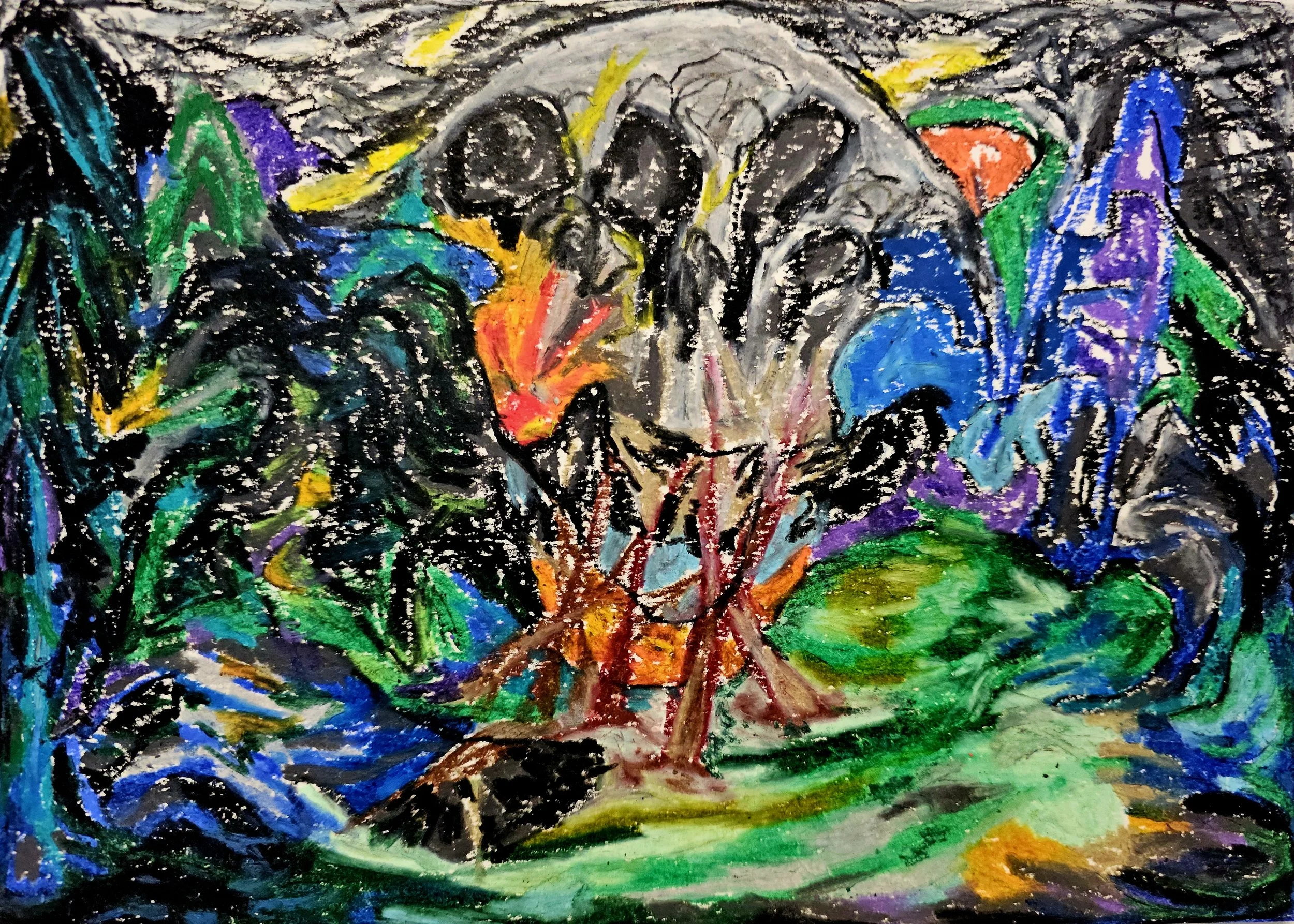 The Strange Forest – Drawing Series,
oil pastel on paper, 29.7×21 cm, 2025