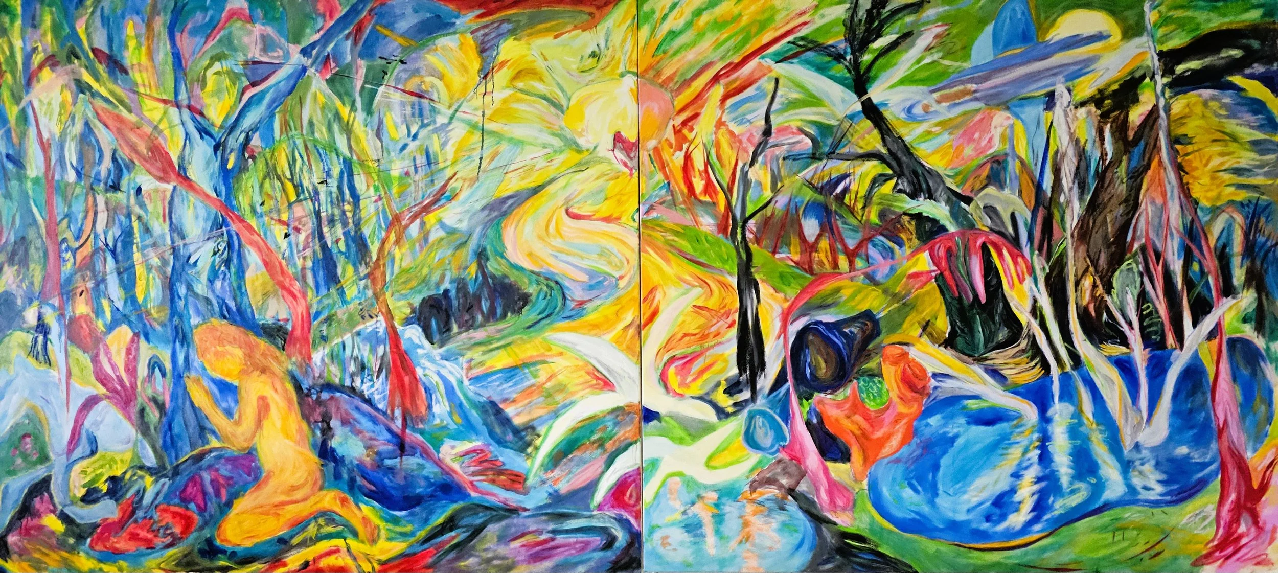The Strange Forest – Distorted Traces of Reality (Der seltsame Wald)
oil on canvas, 340×155 cm, 2025