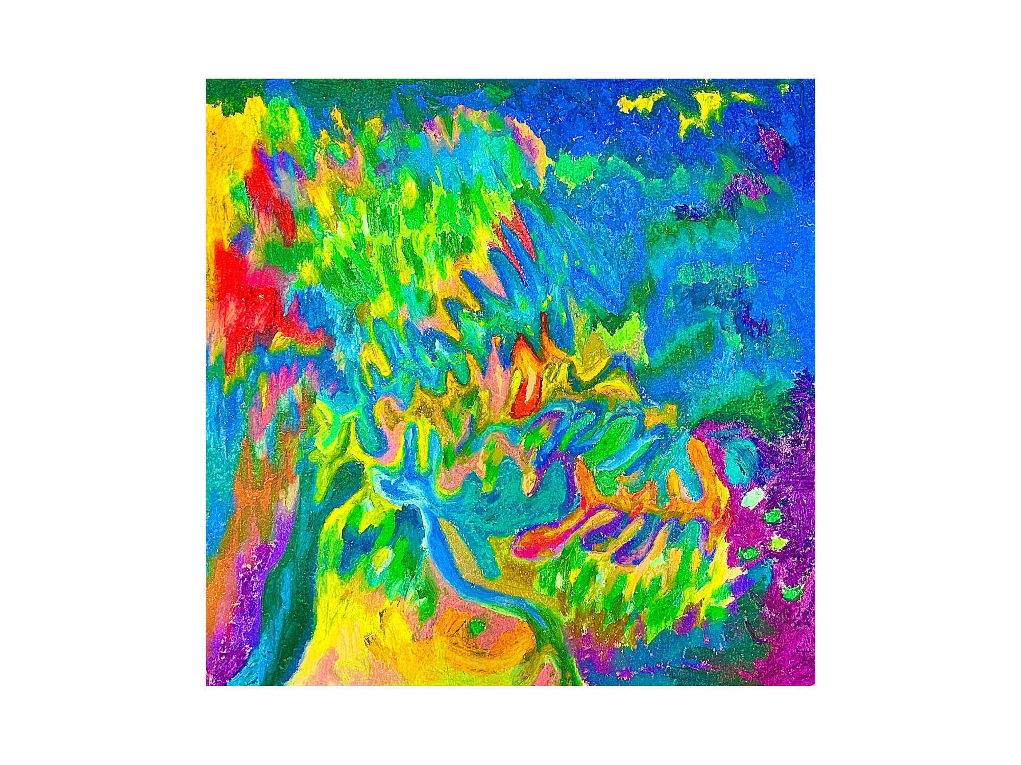 Light in the River, oil pastel on paper, 30×30cm, 2022