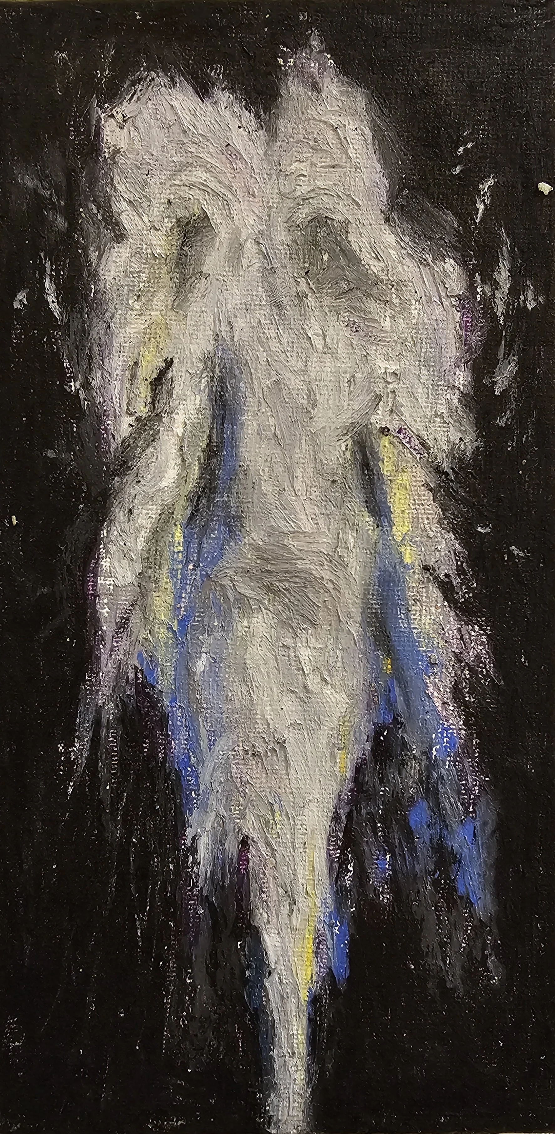Rising Jet of Water, oil pastel on painting cardboard, 13×18cm, 2023