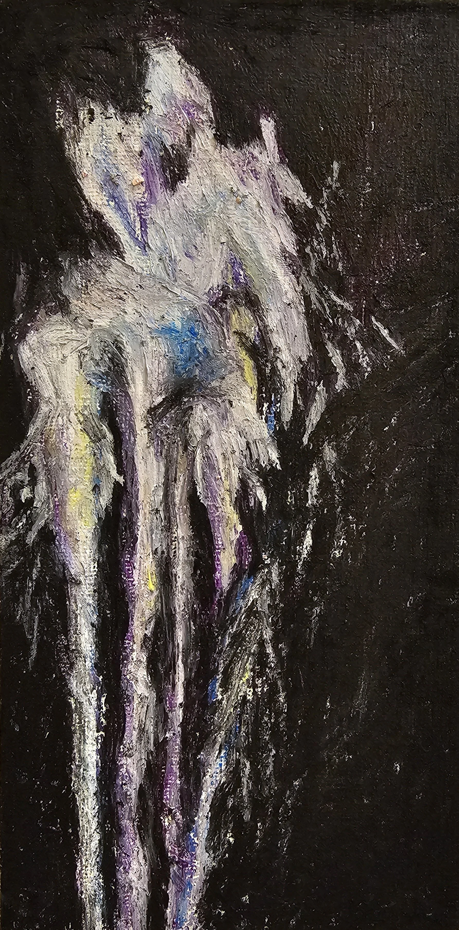 Rising Jet of Water, oil pastel on painting cardboard, 13×18cm, 2023