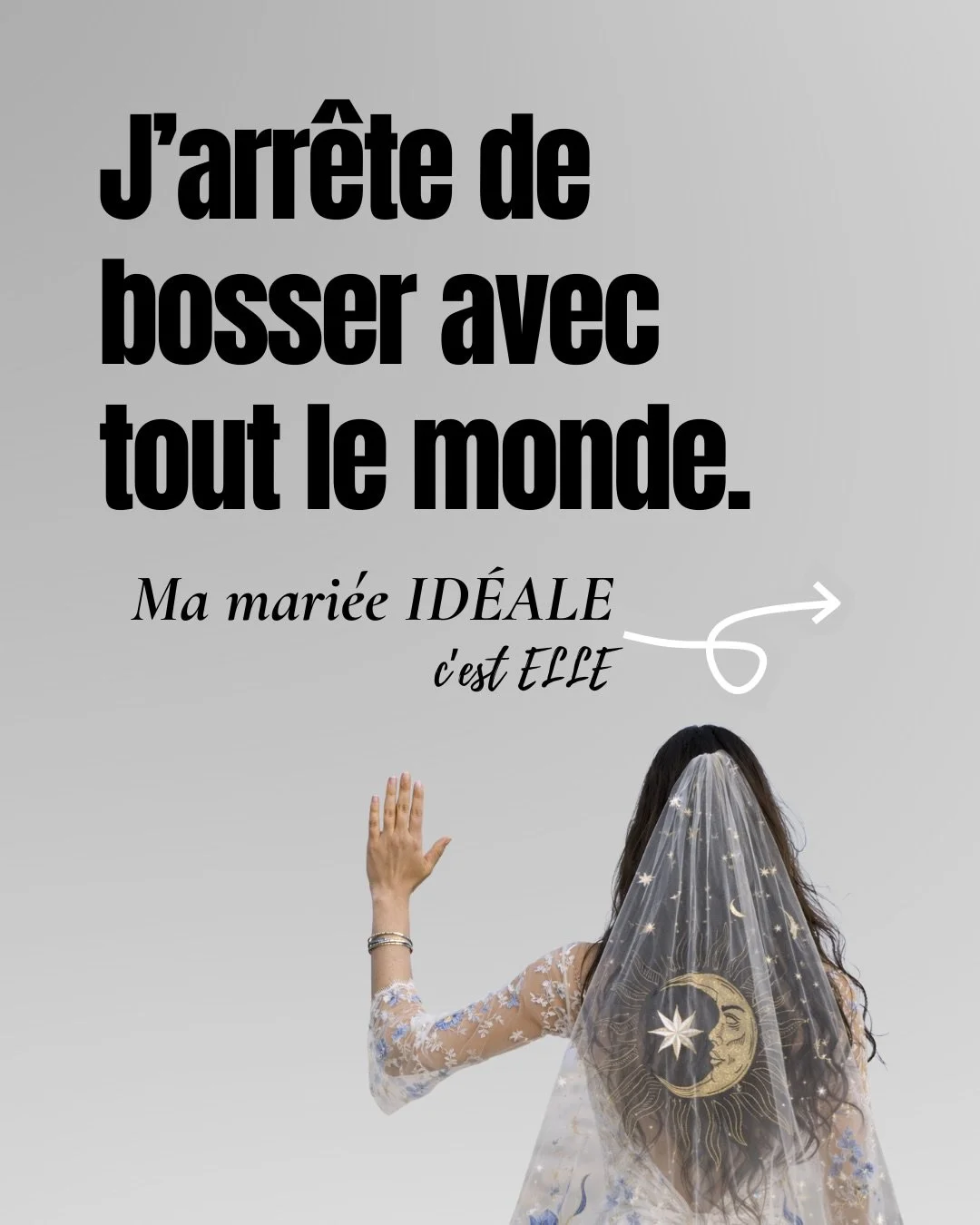 Ma mari&eacute;e id&eacute;ale ?
Celle qui veut vivre son mariage, pas le performer.

Oui, ma cible est claire : mes futures mari&eacute;es sont
celles qui veulent un mariage &agrave; leur image, plus humain, plus personnalis&eacute;, et avec une vra