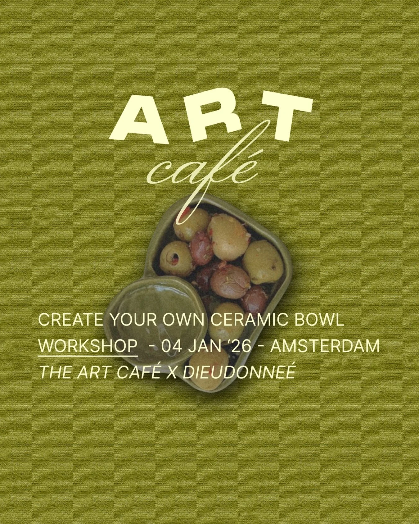 Learn ceramic hand-building step by step, glaze your piece in your favourite colours, and we&rsquo;ll fire it for you.

04/01/26 | 15:00&ndash;17:30
&euro;65 

Www.theartcafe.nl