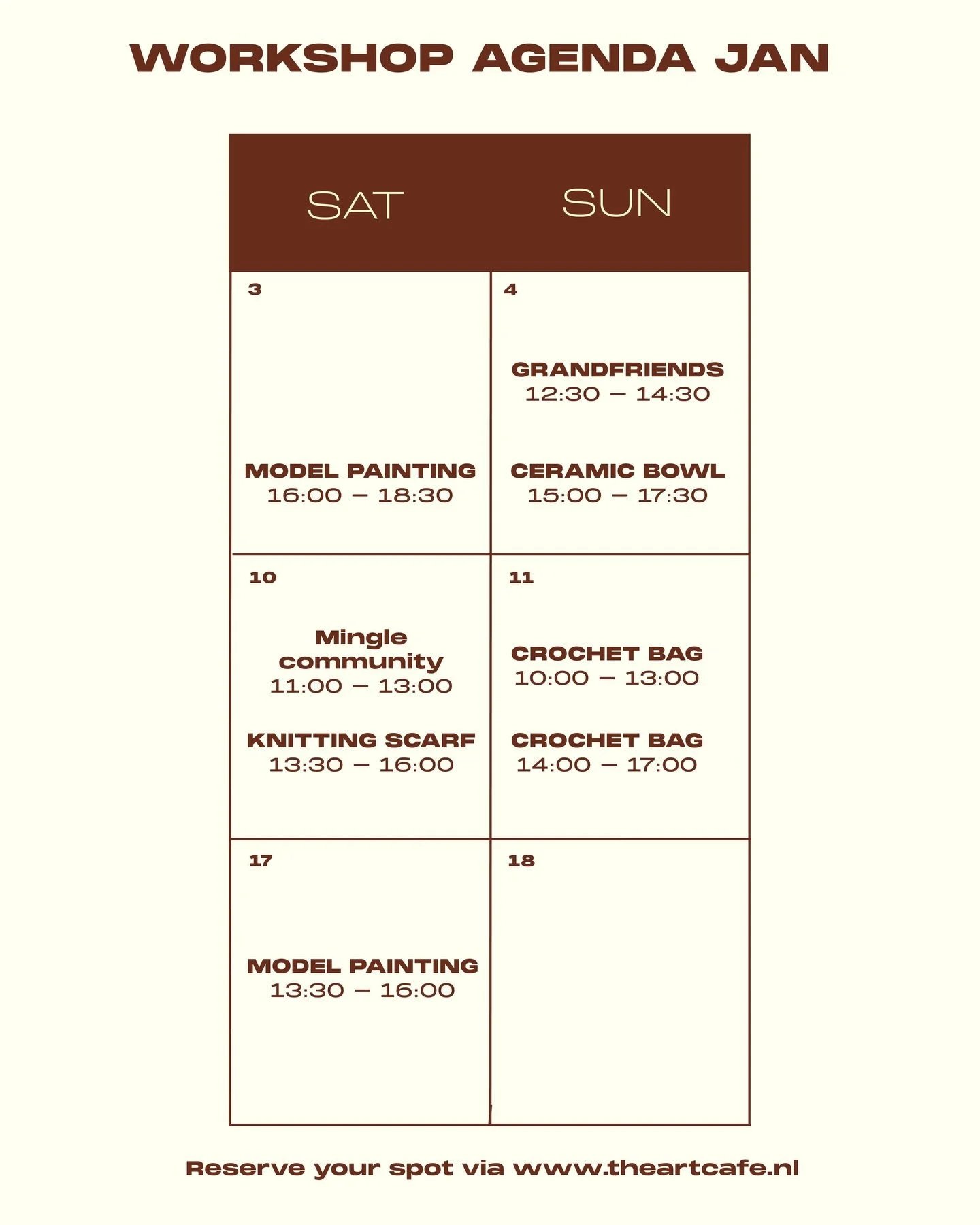 BOOK YOUR FAV WORKSHOP. NEXT TO THE WORKSHOPS WE HAVE OPEN CAF&Eacute; SPOTS ALL WEEKEND ✨www.theartcafe.nl