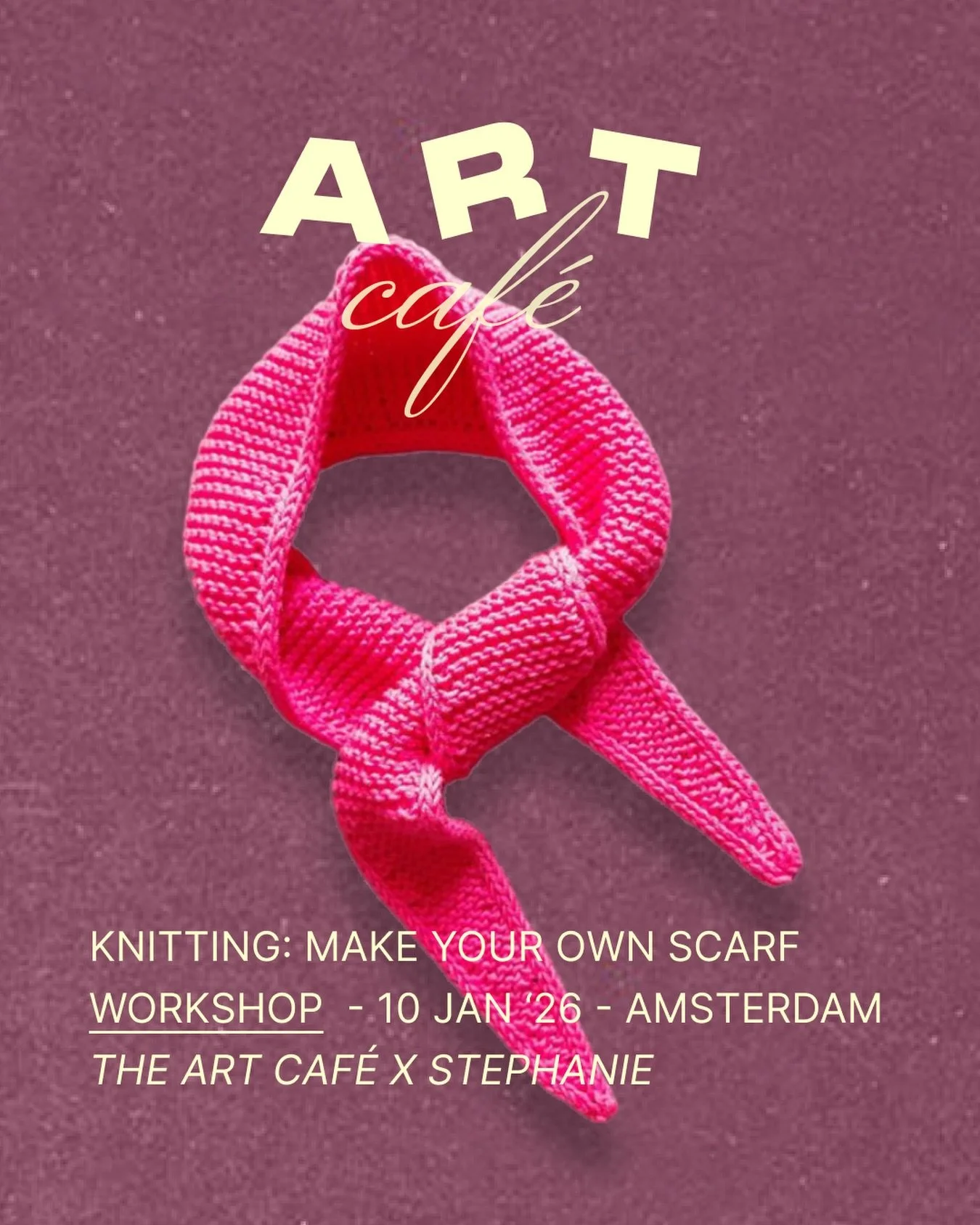 Learn to knit your own mini scarf!

Beginner-friendly workshop incl. all materials, take your yarn &amp; needles home. 

10/01/26 | 13:30&ndash;16:00 | &euro;50