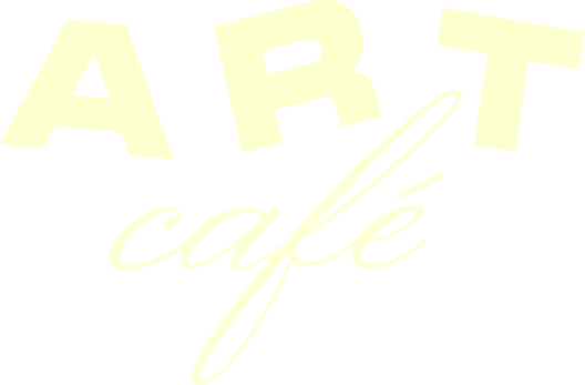 A black sign with cream-colored text that reads 'ART café' in a stylized font.