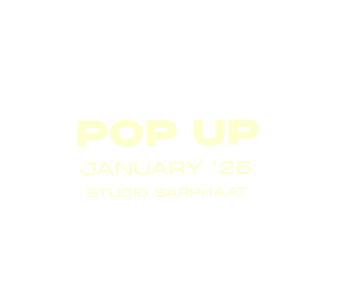 Text saying 'POP UP January '26 Studio Sarphaat' on a black background