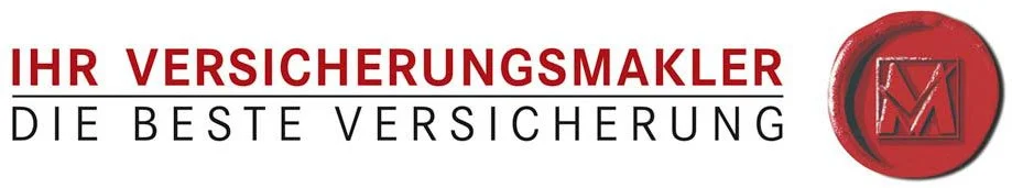 Logo eines Versicherungsmaklers mit rotem Siegel und Text in deutscher Sprache.
