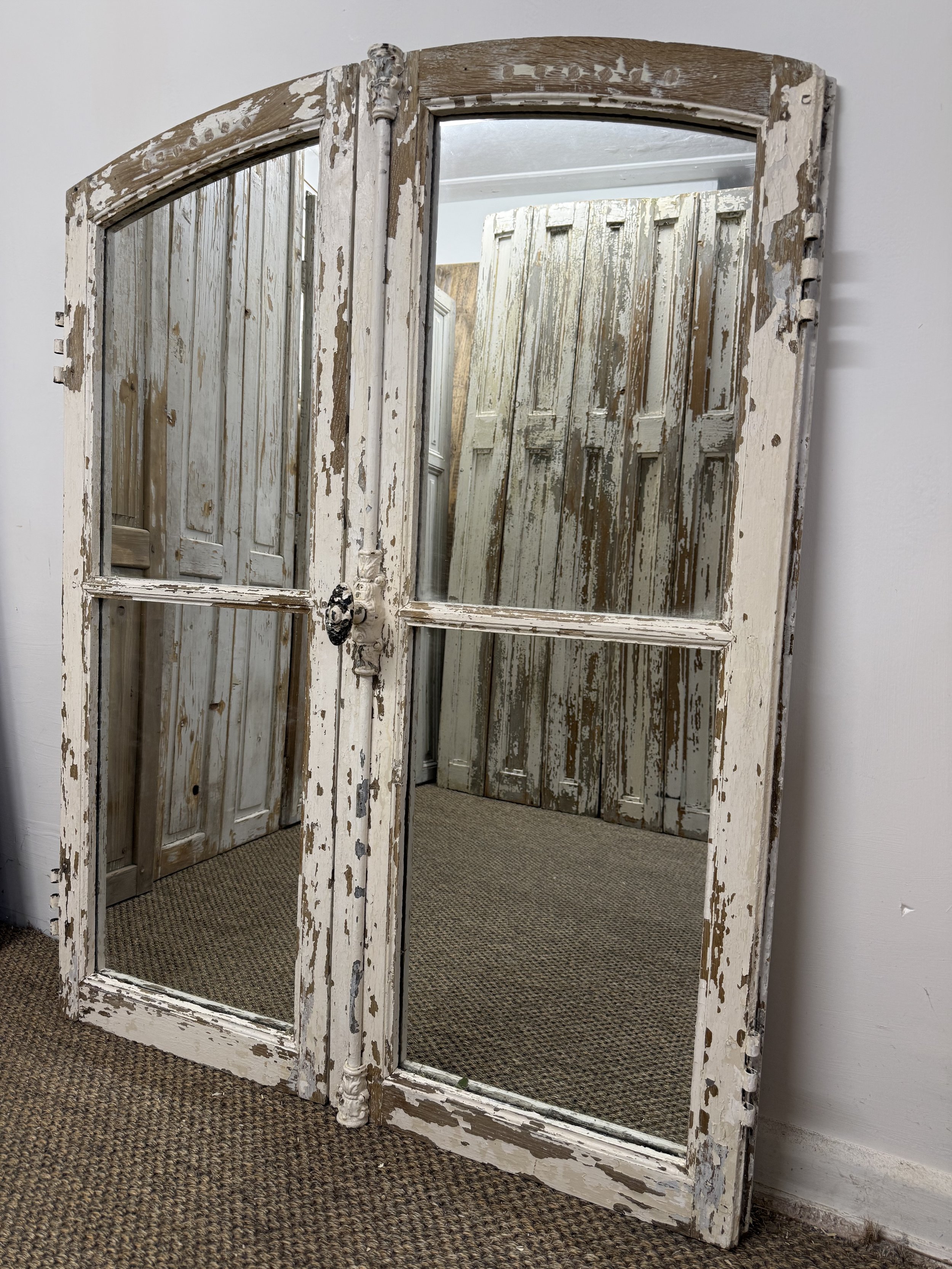 French Vintage Double Panel Rustic Window Mirror
