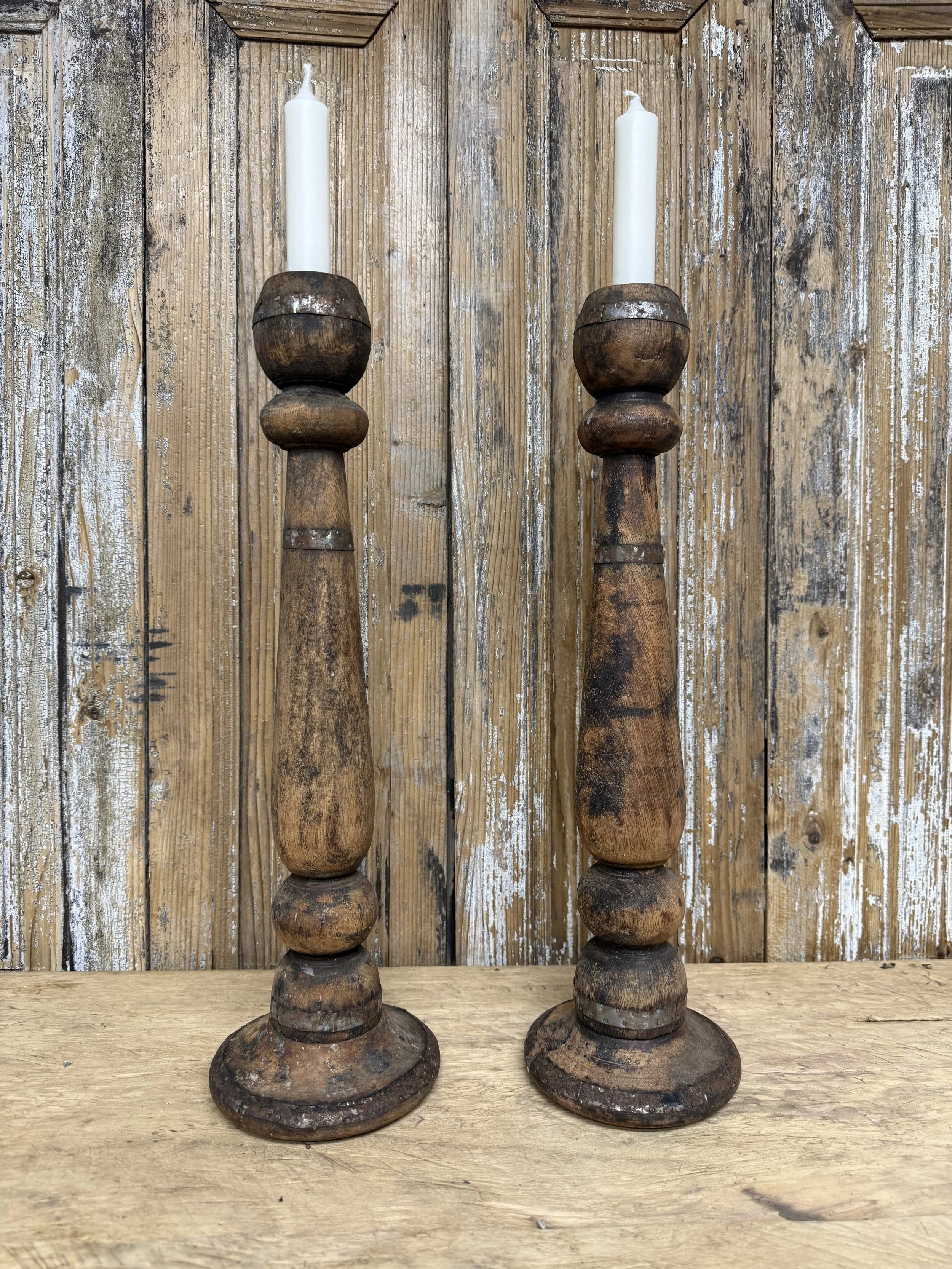 Pair Of Rustic Wooden Candle Holders (SOLD OUT)