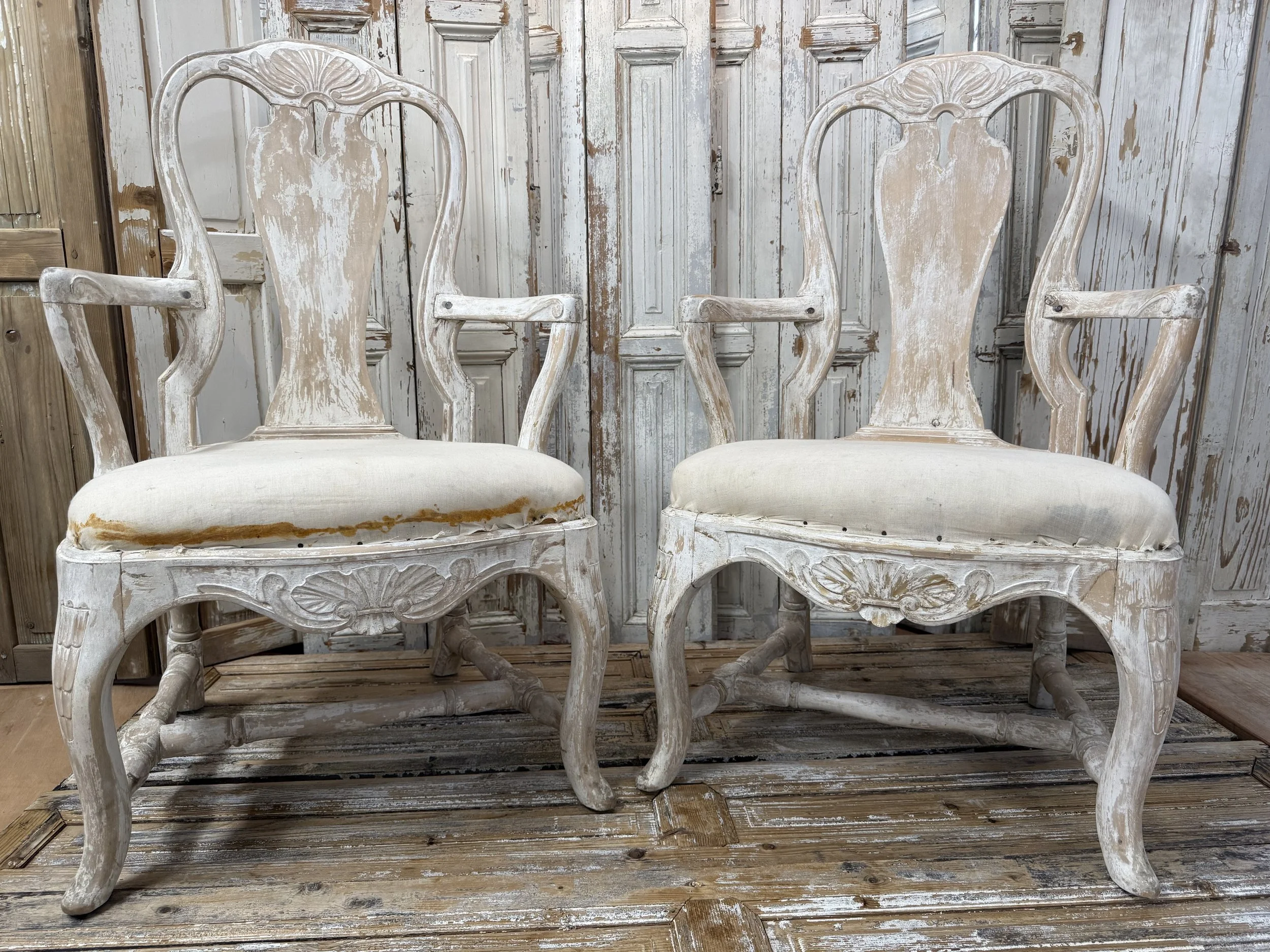 Pair of 19th Century Swedish Rococo Open Armchairs