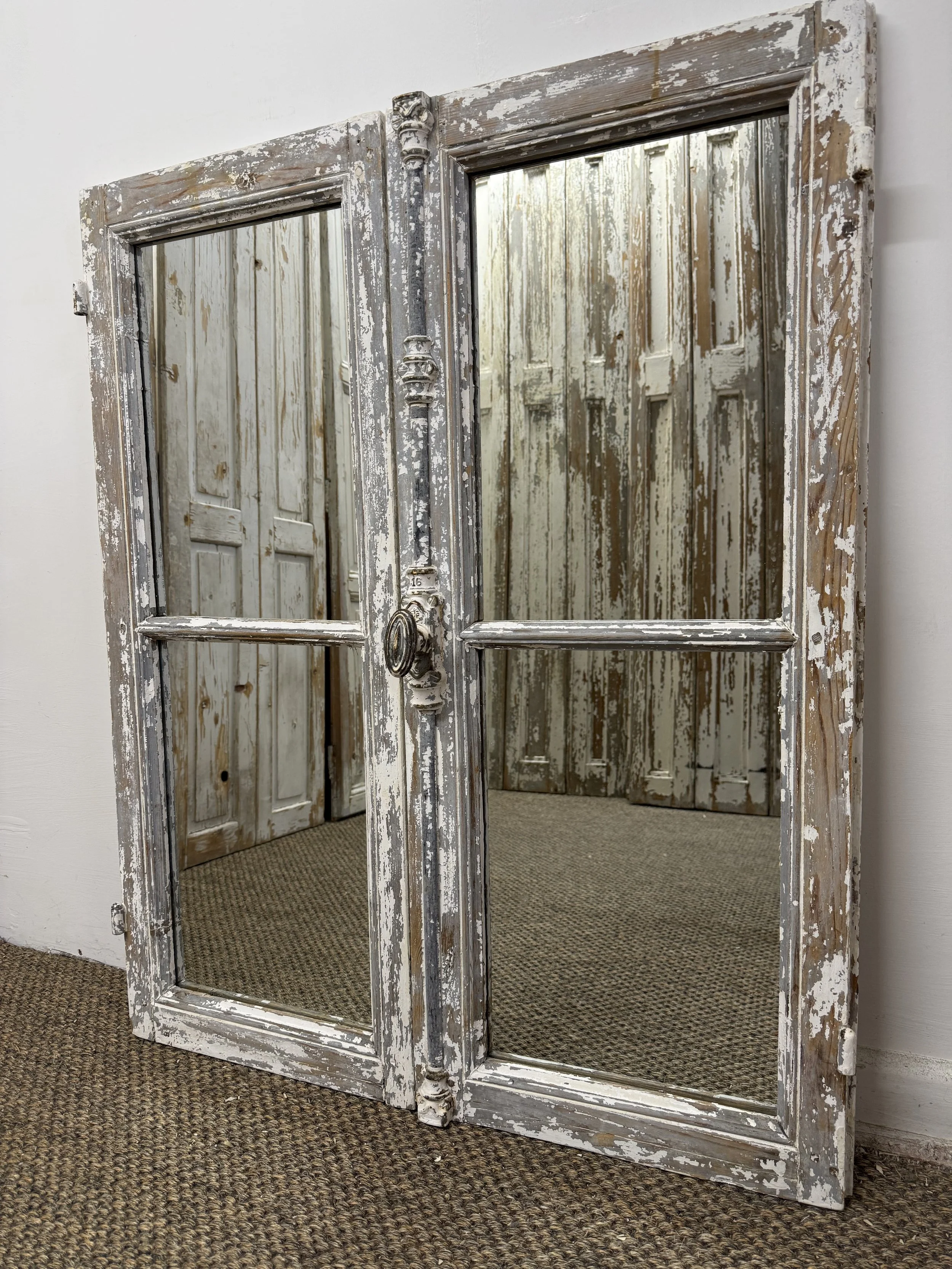 Pair Of Rustic French Window Mirrors - Original Paint
